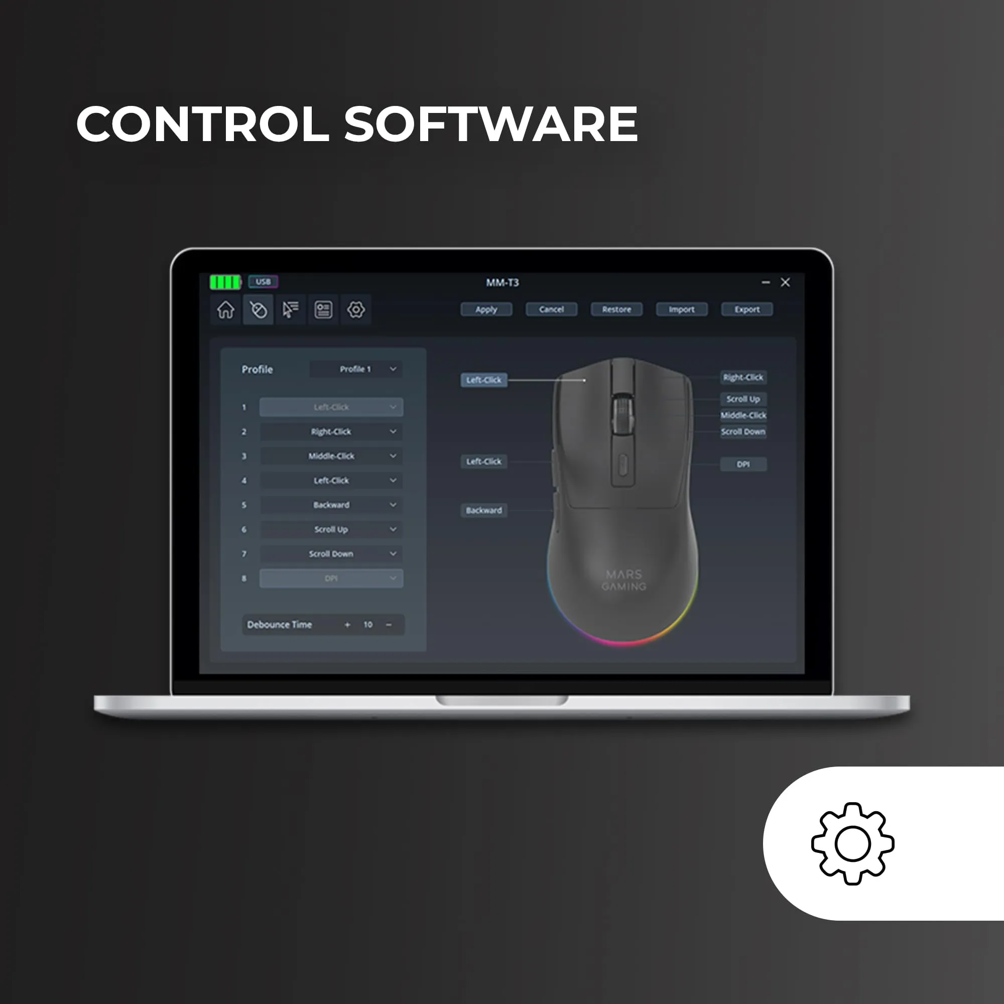 Mars Gaming MM-T3 Wireless Ultralight Mouse, Bluetooth 5.0 + 2.4 GHz + Wired, PIXART PAW3104PRO 14400 DPI, RGB Magnetic Charging Base, Huano Switches, Nero - immagine 5