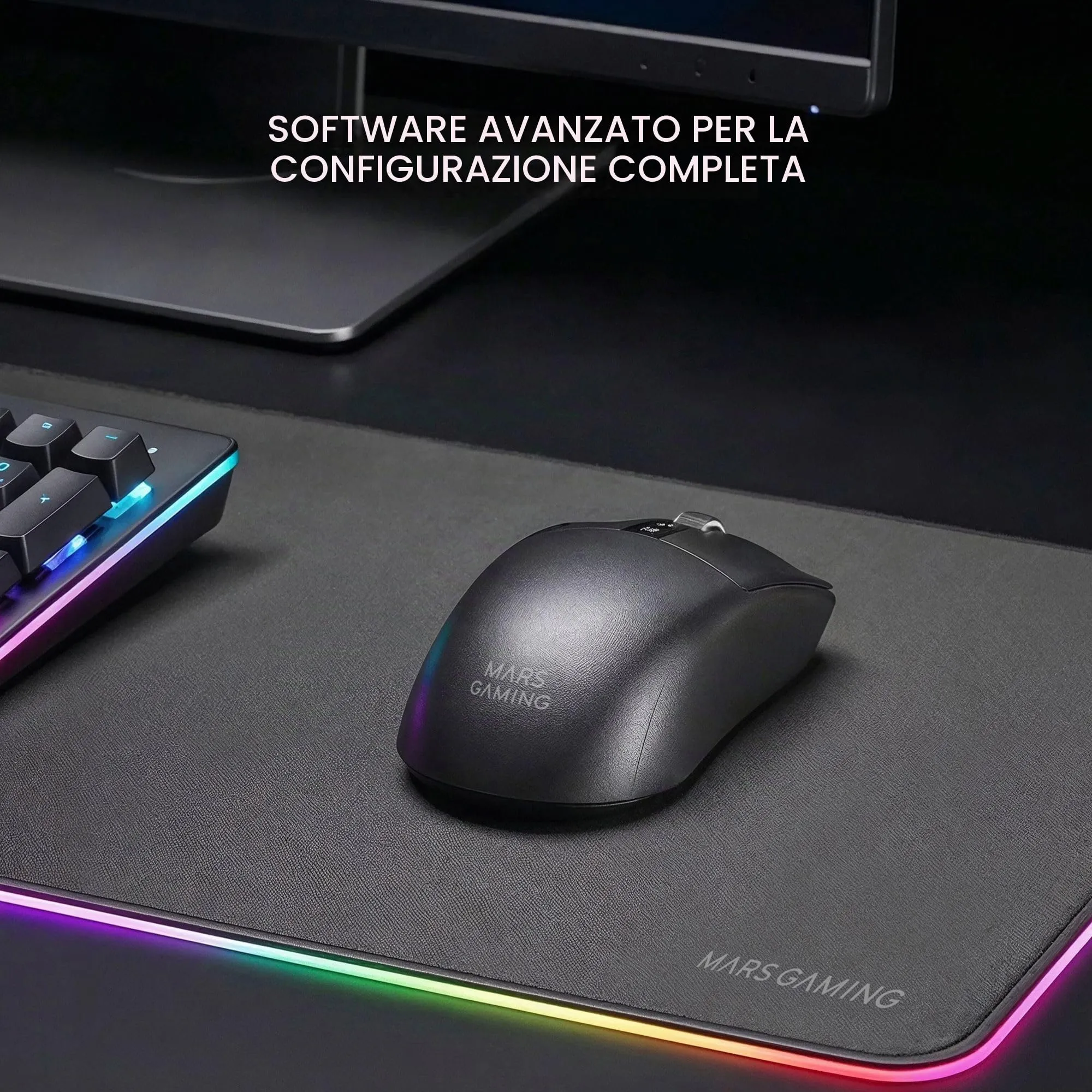 Mars Gaming MMW-ELITE Wireless Gaming Mouse, Bluetooth 5.4 + 2.4G + Cable, PixArt PAW3311PRO 20000 DPI, 69g, 6 Buttons, OLED Screen, RGB Magnetic Charging Base, Black - immagine 4