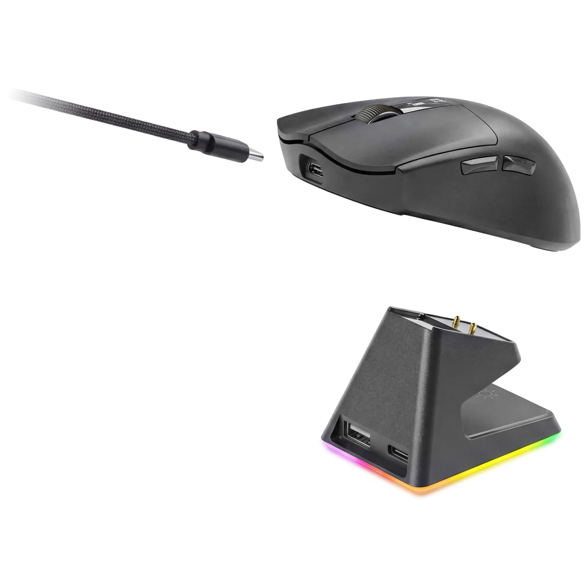 Mars Gaming MMW-ELITE Wireless Gaming Mouse, Bluetooth 5.4 + 2.4G + Cable, PixArt PAW3311PRO 20000 DPI, 69g, 6 Buttons, OLED Screen, RGB Magnetic Charging Base, Black - immagine 8