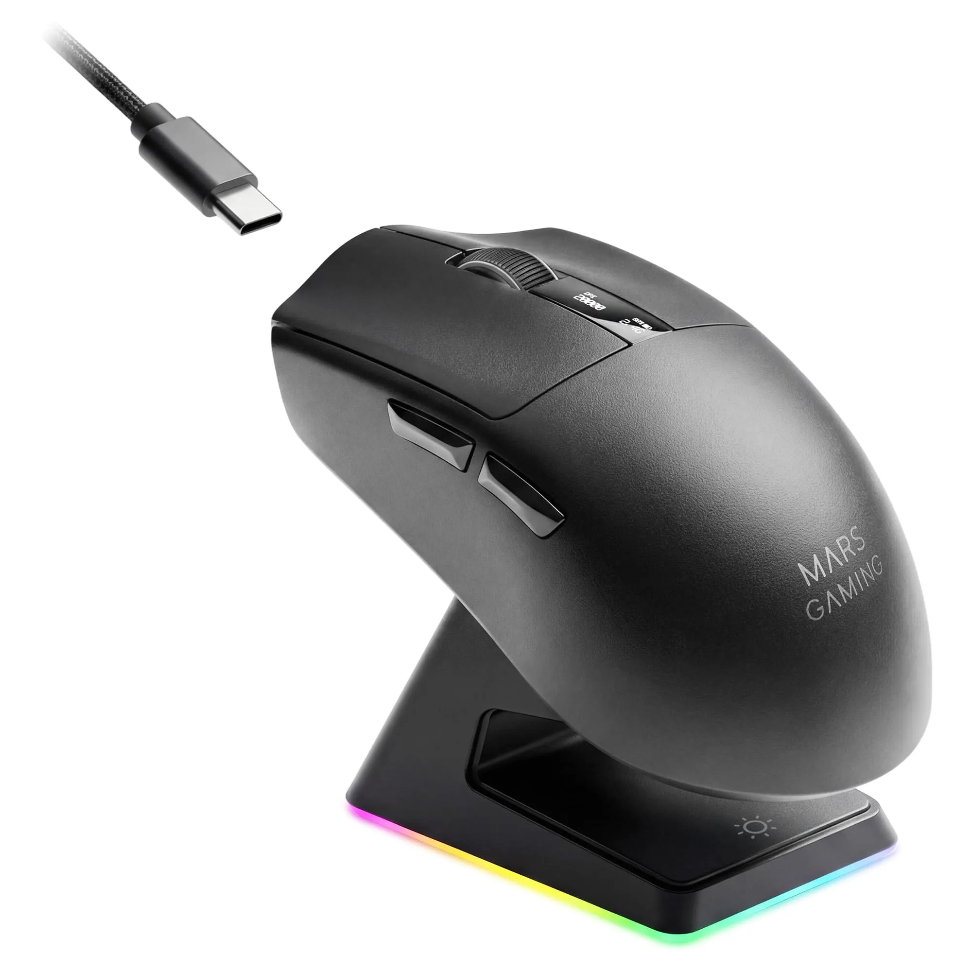 Mars Gaming MMW-ELITE Wireless Gaming Mouse, Bluetooth 5.4 + 2.4G + Cable, PixArt PAW3311PRO 20000 DPI, 69g, 6 Buttons, OLED Screen, RGB Magnetic Charging Base, Black - immagine 9