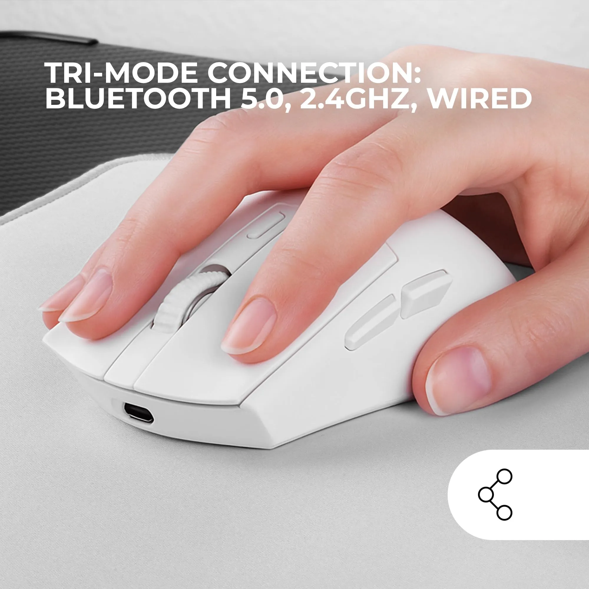 Mars Gaming MM-T3 Wireless Ultralight Mouse, Bluetooth 5.0, 2.4 GHz, Wired, PIXART PAW3104PRO 14400 DPI, RGB Magnetic Charging Base, Huano Switches, White - immagine 2