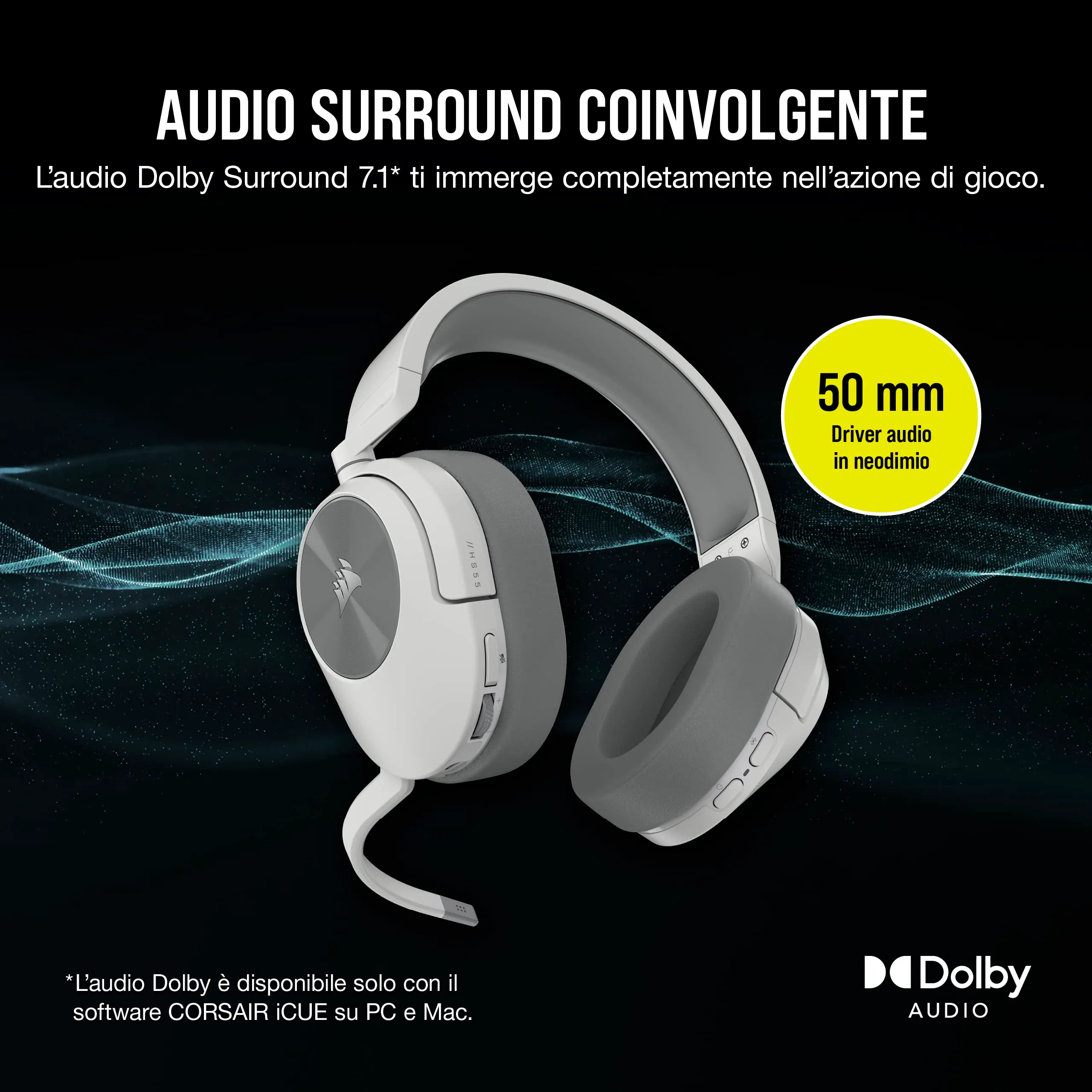 Corsair HS55 Wireless Cuffia Gaming con Microfono - Bianco - immagine 4