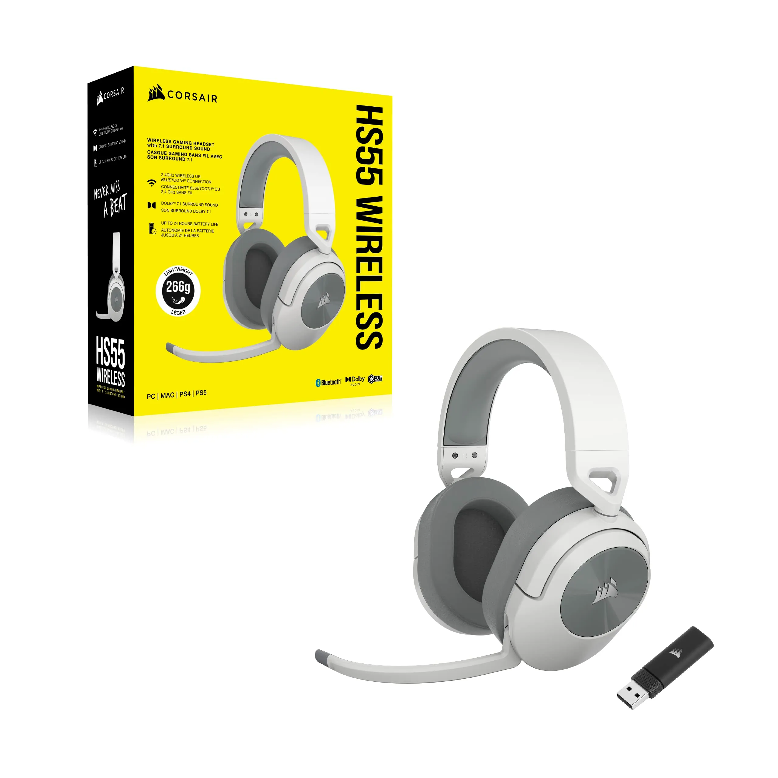 Corsair HS55 Wireless Cuffia Gaming con Microfono - Bianco - immagine 8