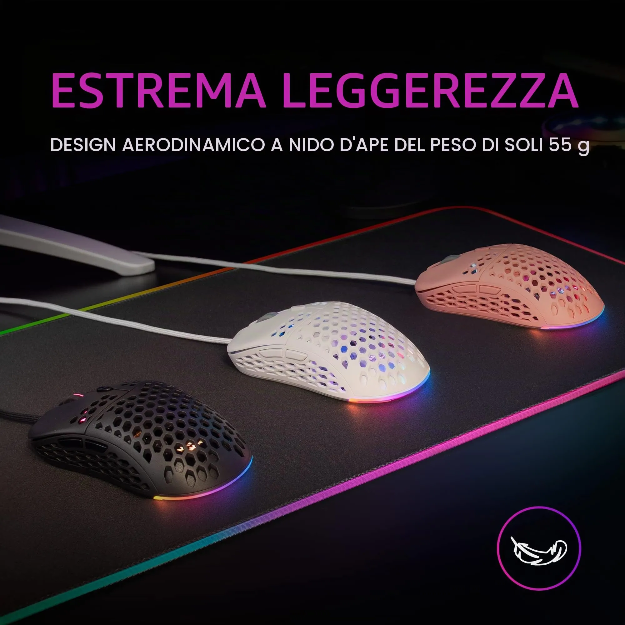 Mars Gaming MM55 RGB Chroma Gaming Mouse, 12800 DPI, Huano Mechanical Switches, Black - immagine 2