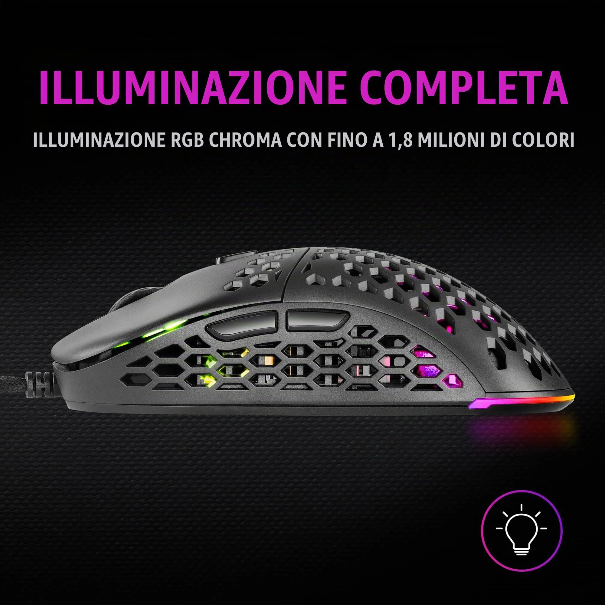 Mars Gaming MM55 RGB Chroma Gaming Mouse, 12800 DPI, Huano Mechanical Switches, Black - immagine 3