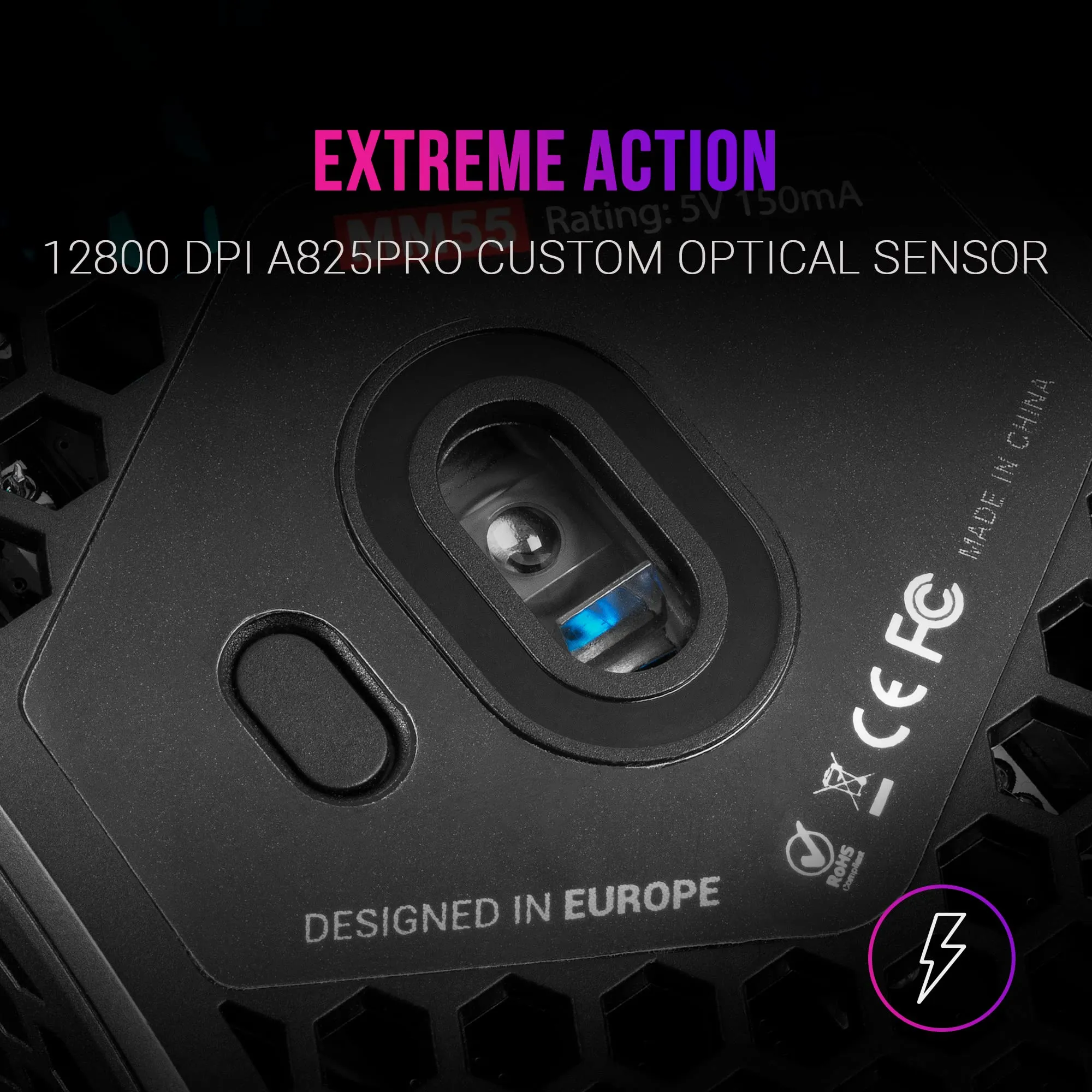 Mars Gaming MM55 RGB Chroma Gaming Mouse, 12800 DPI, Huano Mechanical Switches, Black - immagine 5
