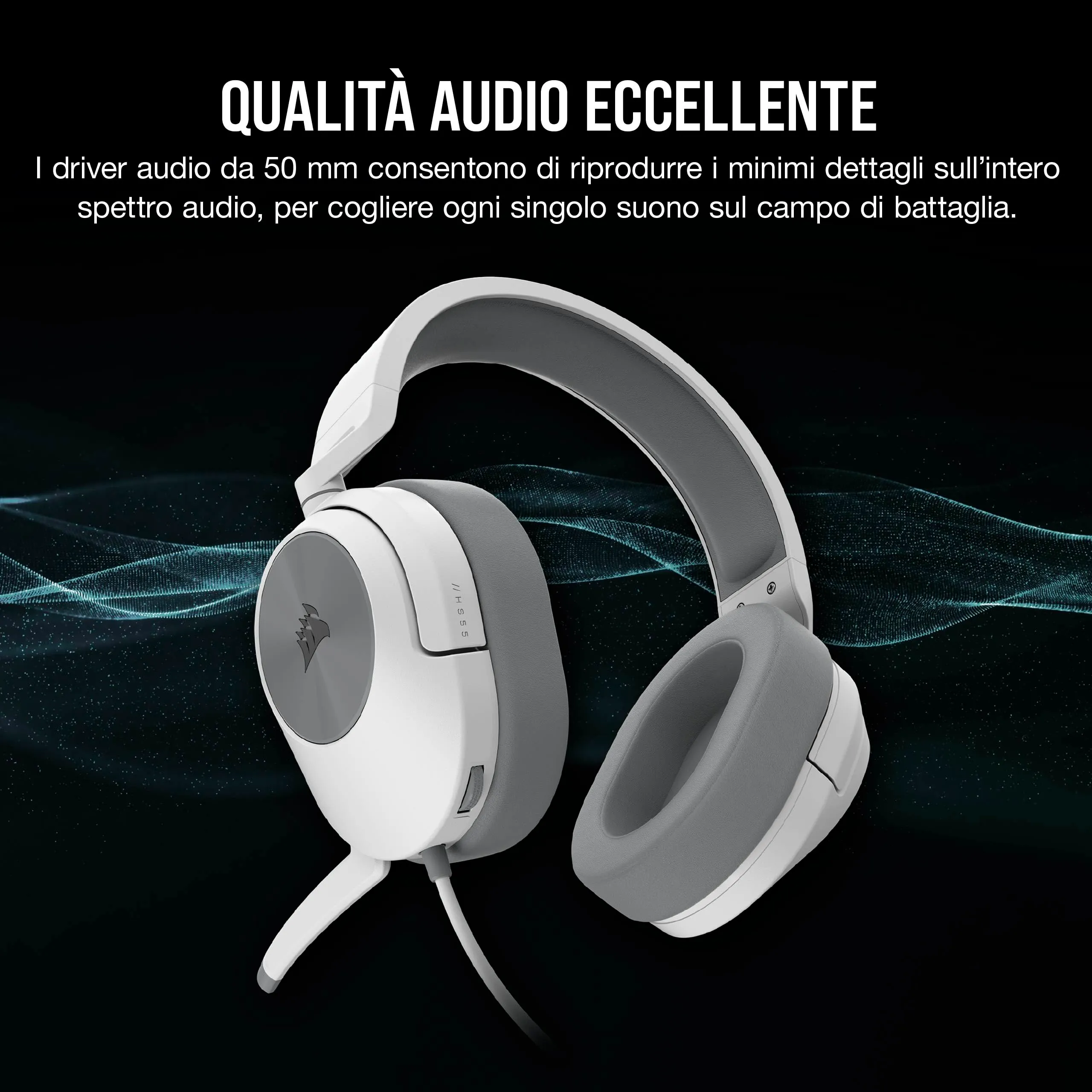 Corsair HS55 Stereo Cuffie da Gioco Cablate con Microfono - Bianco - immagine 2