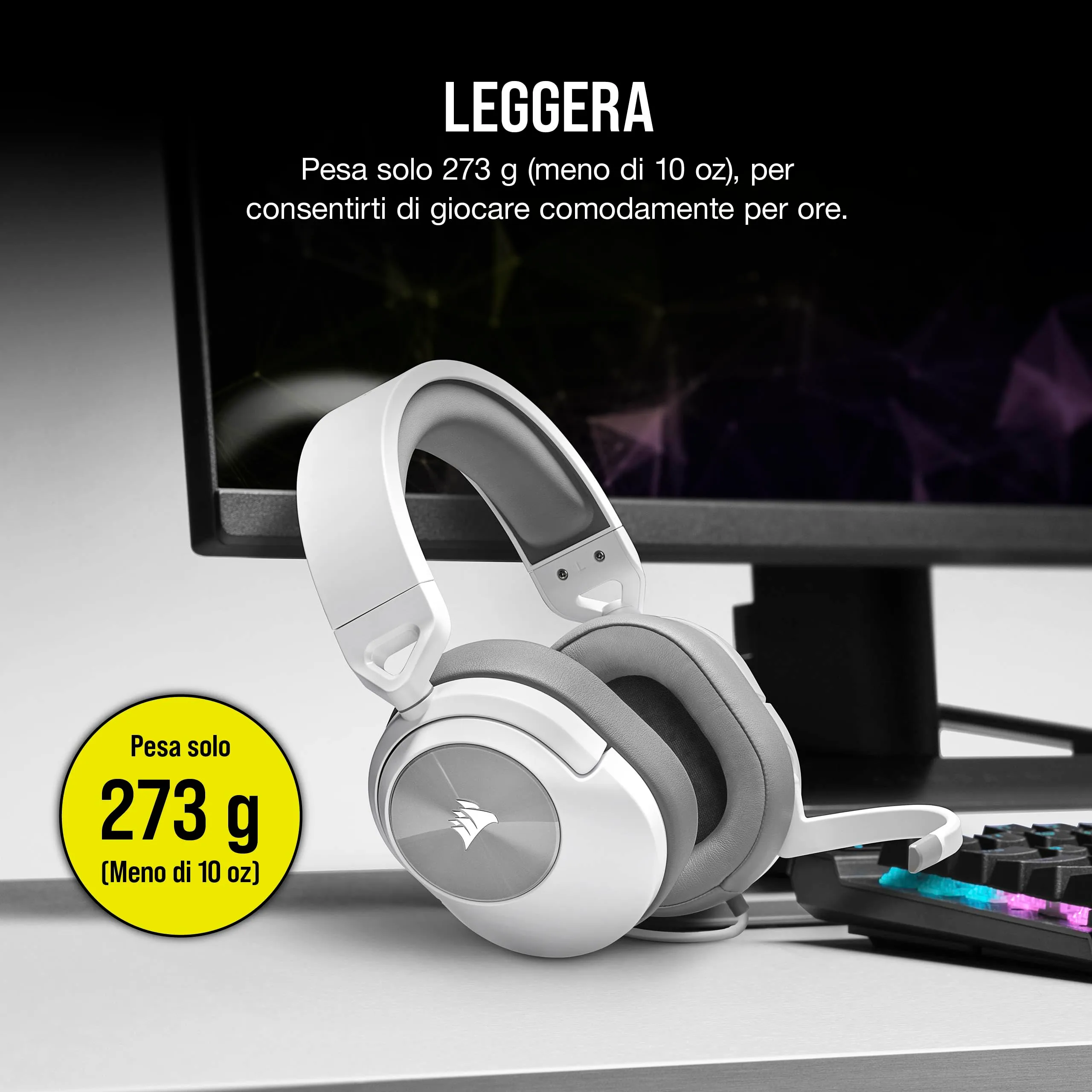 Corsair HS55 Stereo Cuffie da Gioco Cablate con Microfono - Bianco - immagine 4