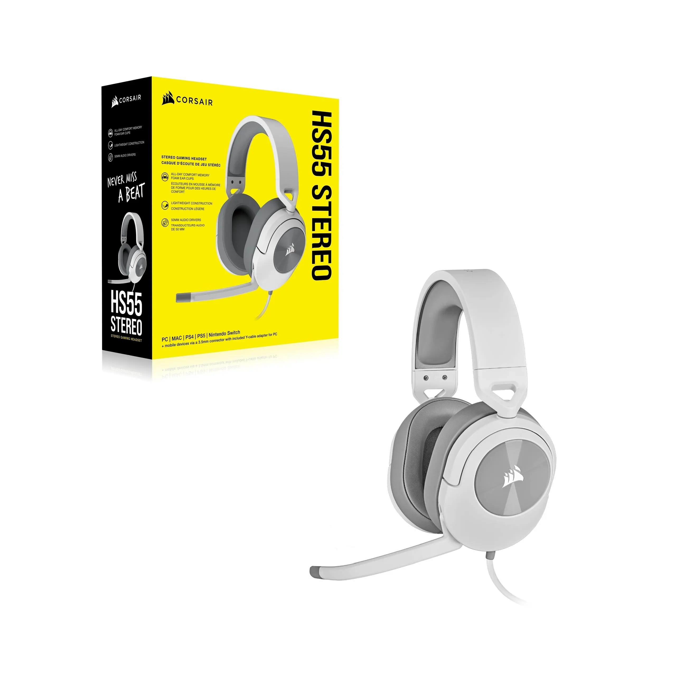 Corsair HS55 Stereo Cuffie da Gioco Cablate con Microfono - Bianco - immagine 7