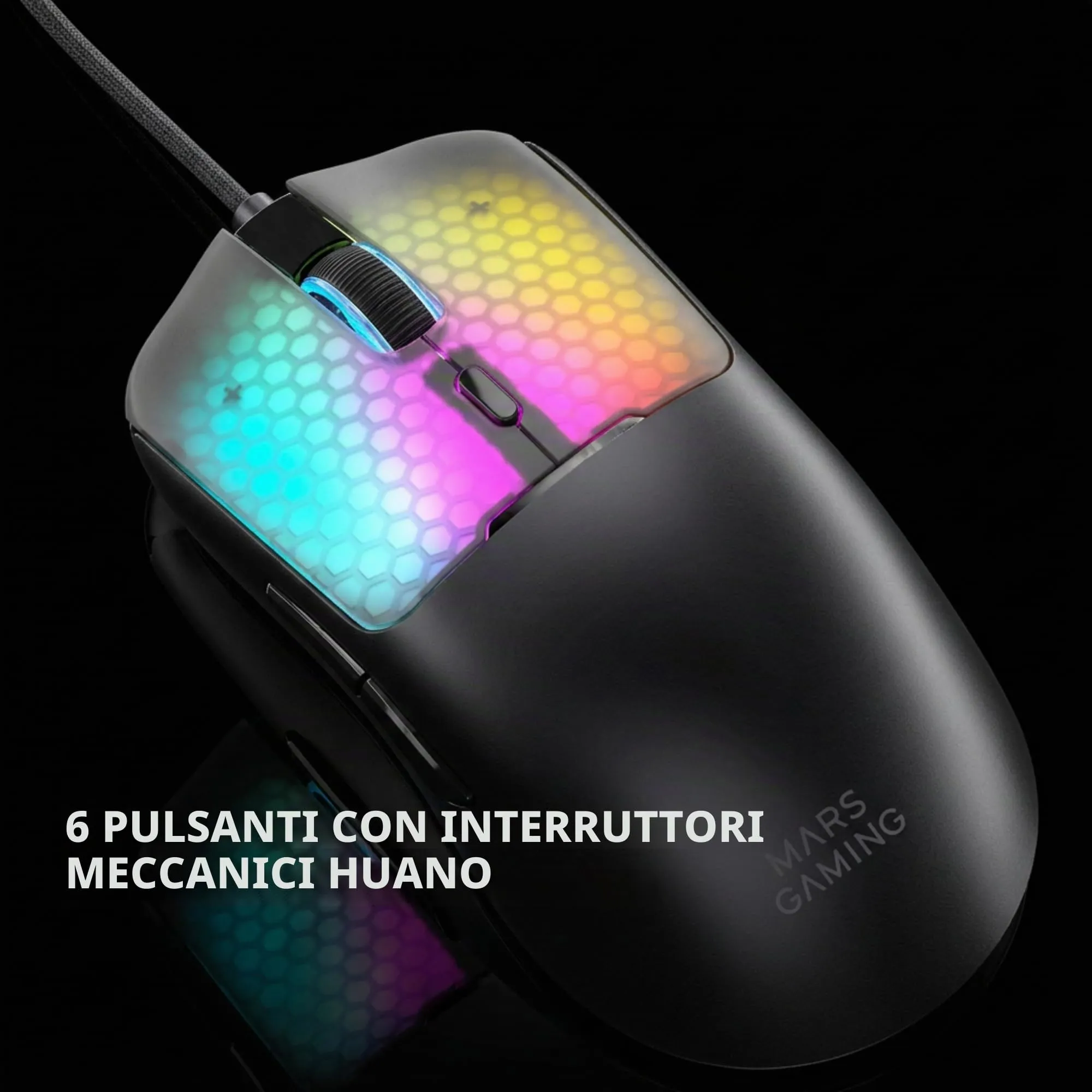 Mars Gaming MM-VIPER Gaming Mouse Ultralight 56g, RGB Chroma, Sensore Ottico A825PRO 12800 DPI, Switch Meccanici HUANO, Nero - immagine 2