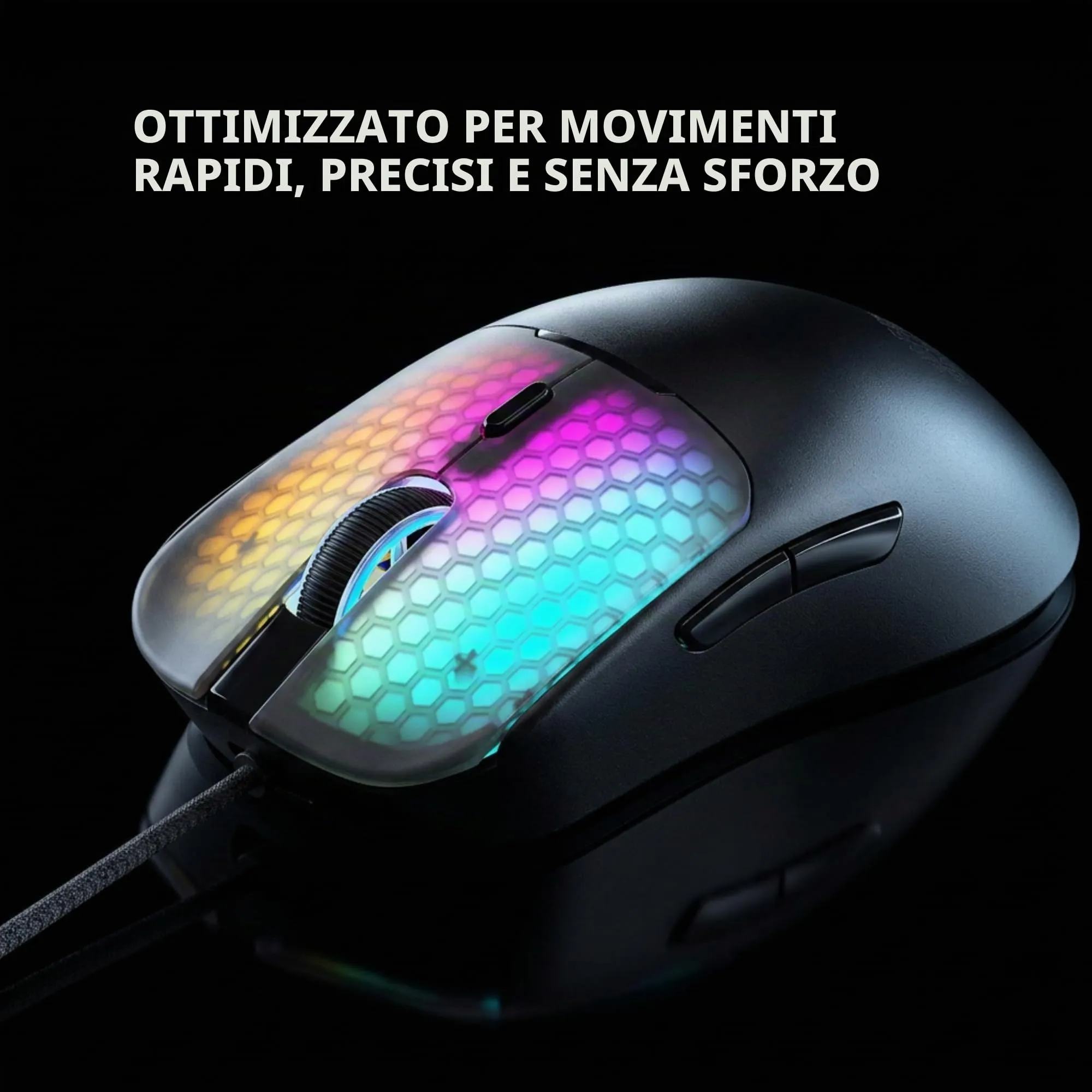 Mars Gaming MM-VIPER Gaming Mouse Ultralight 56g, RGB Chroma, Sensore Ottico A825PRO 12800 DPI, Switch Meccanici HUANO, Nero - immagine 3