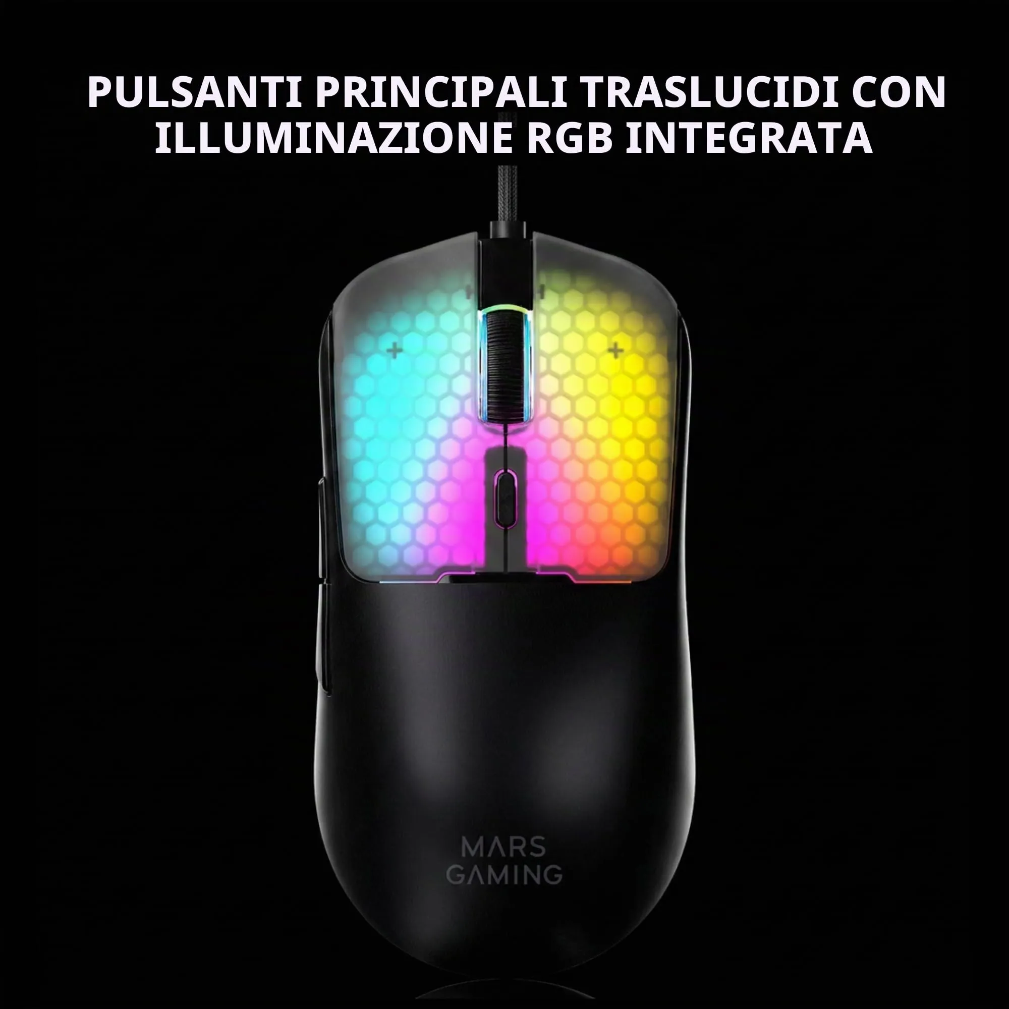 Mars Gaming MM-VIPER Gaming Mouse Ultralight 56g, RGB Chroma, Sensore Ottico A825PRO 12800 DPI, Switch Meccanici HUANO, Nero - immagine 4