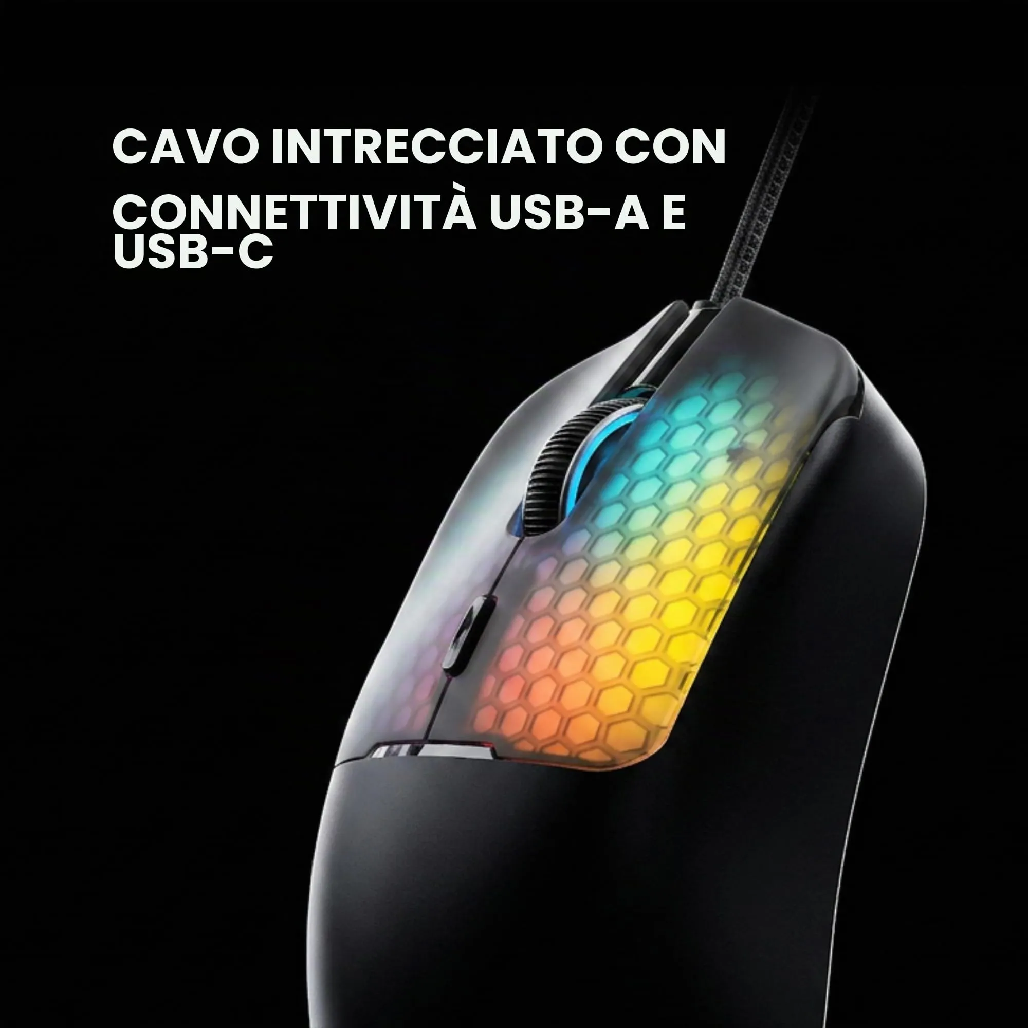 Mars Gaming MM-VIPER Gaming Mouse Ultralight 56g, RGB Chroma, Sensore Ottico A825PRO 12800 DPI, Switch Meccanici HUANO, Nero - immagine 7