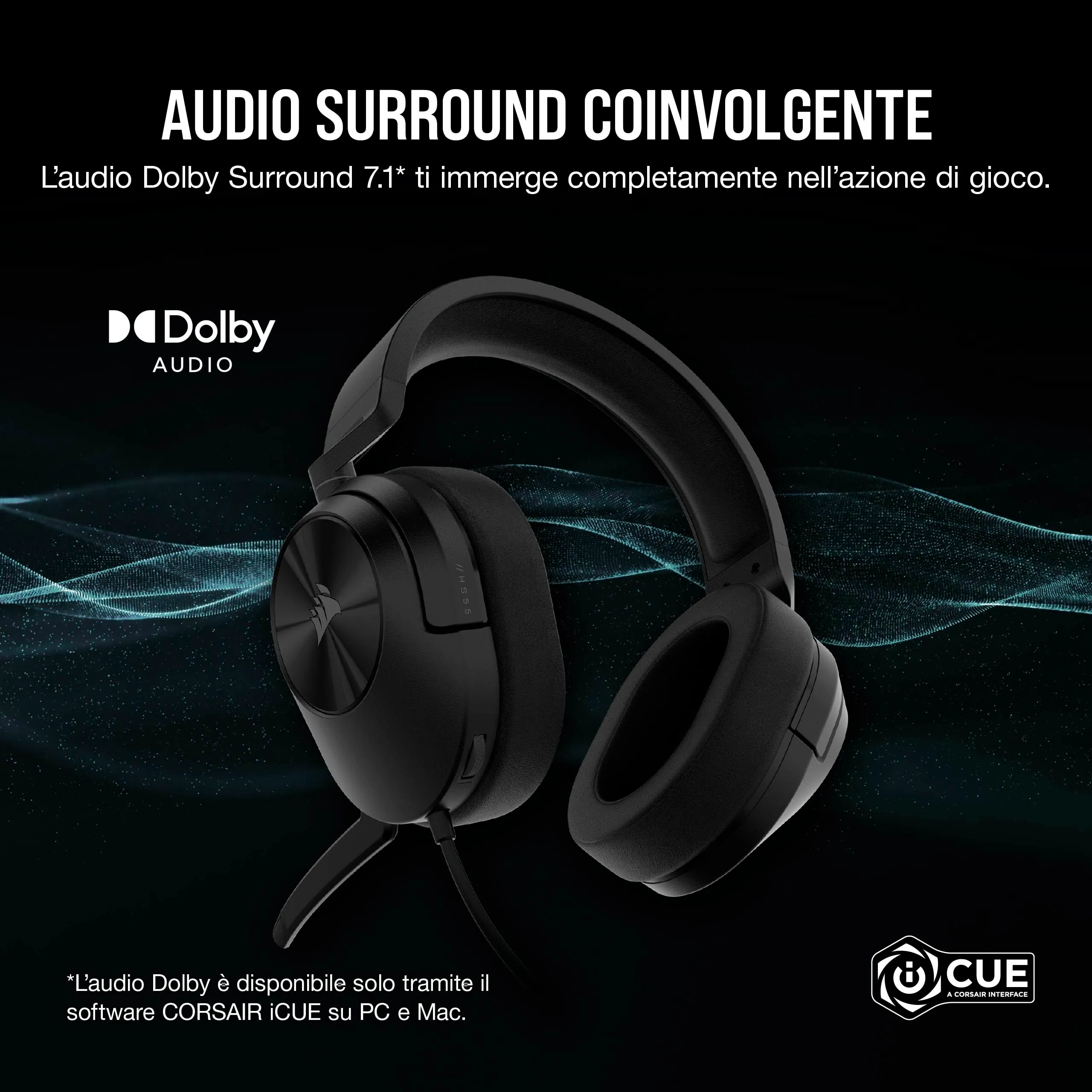 Corsair HS55 Surround Gaming Headset 7.1 Multiplatform - Carbonio - immagine 2