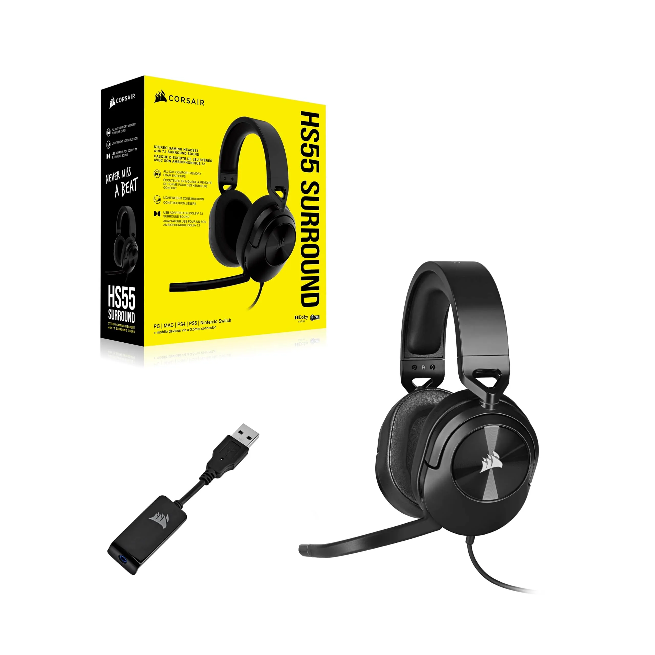 Corsair HS55 Surround Gaming Headset 7.1 Multiplatform - Carbonio - immagine 7