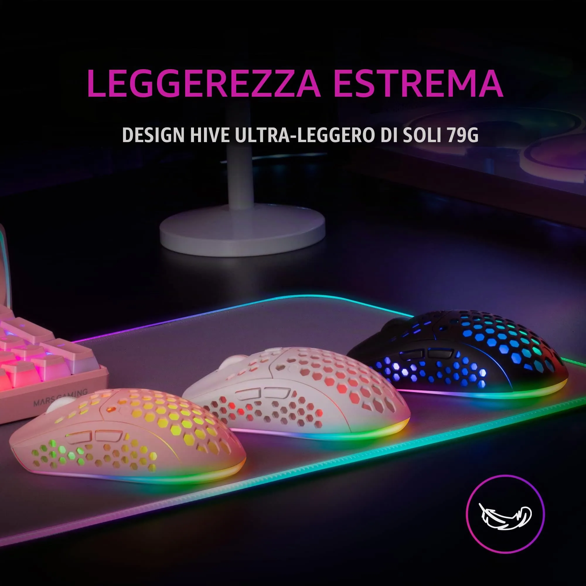 Mars Gaming MMW3 Wireless Gaming Mouse, RGB Flow, 79g, 3200 DPI, Nero - immagine 2