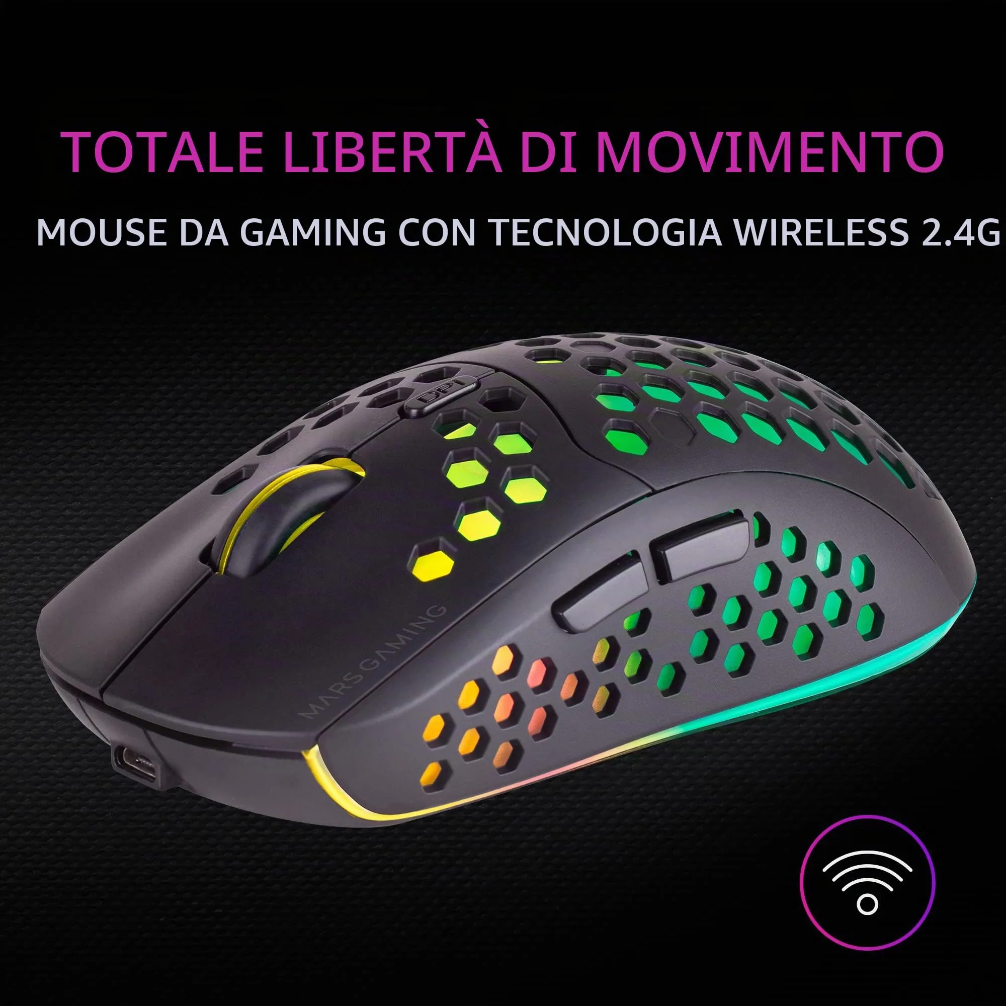 Mars Gaming MMW3 Wireless Gaming Mouse, RGB Flow, 79g, 3200 DPI, Nero - immagine 3