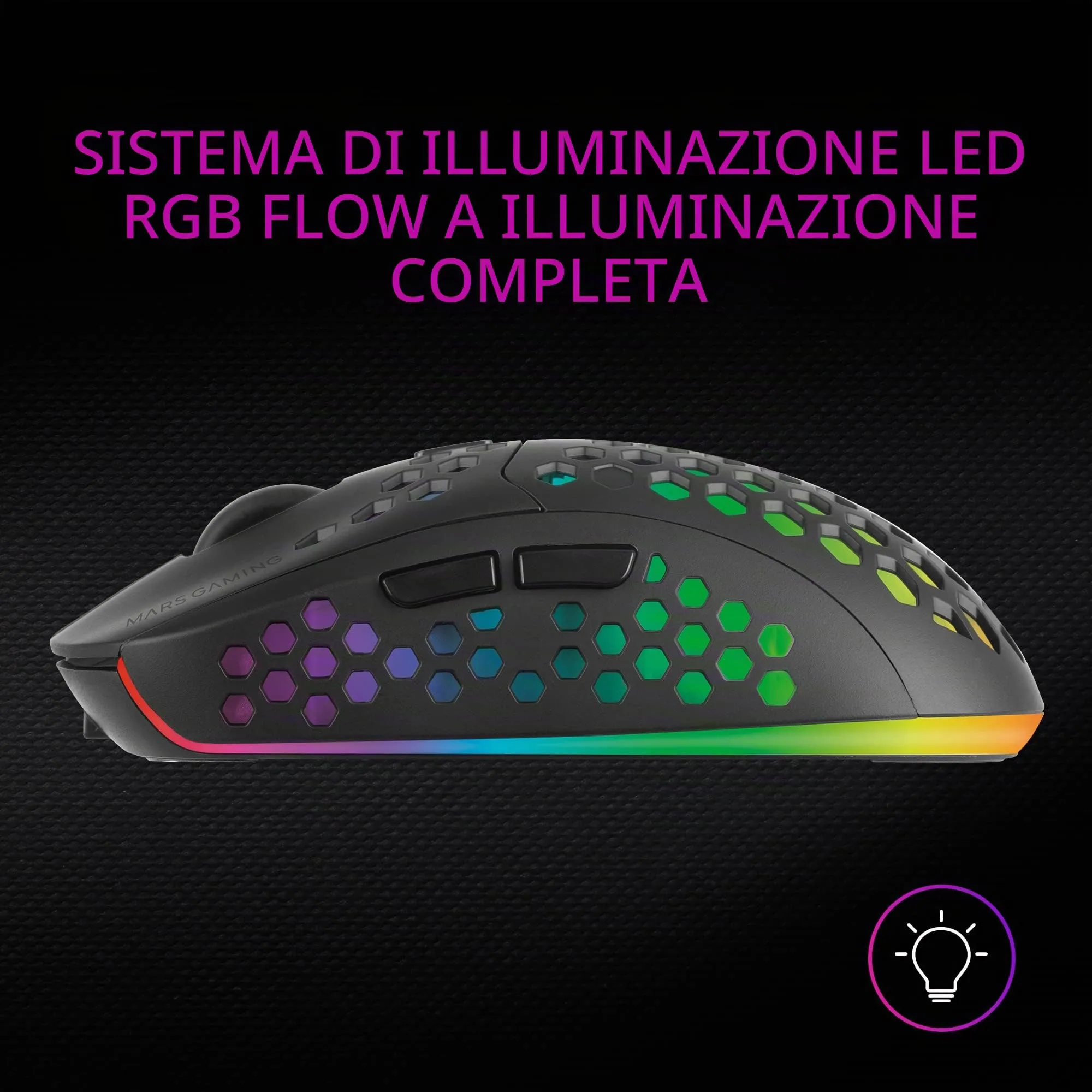 Mars Gaming MMW3 Wireless Gaming Mouse, RGB Flow, 79g, 3200 DPI, Nero - immagine 4
