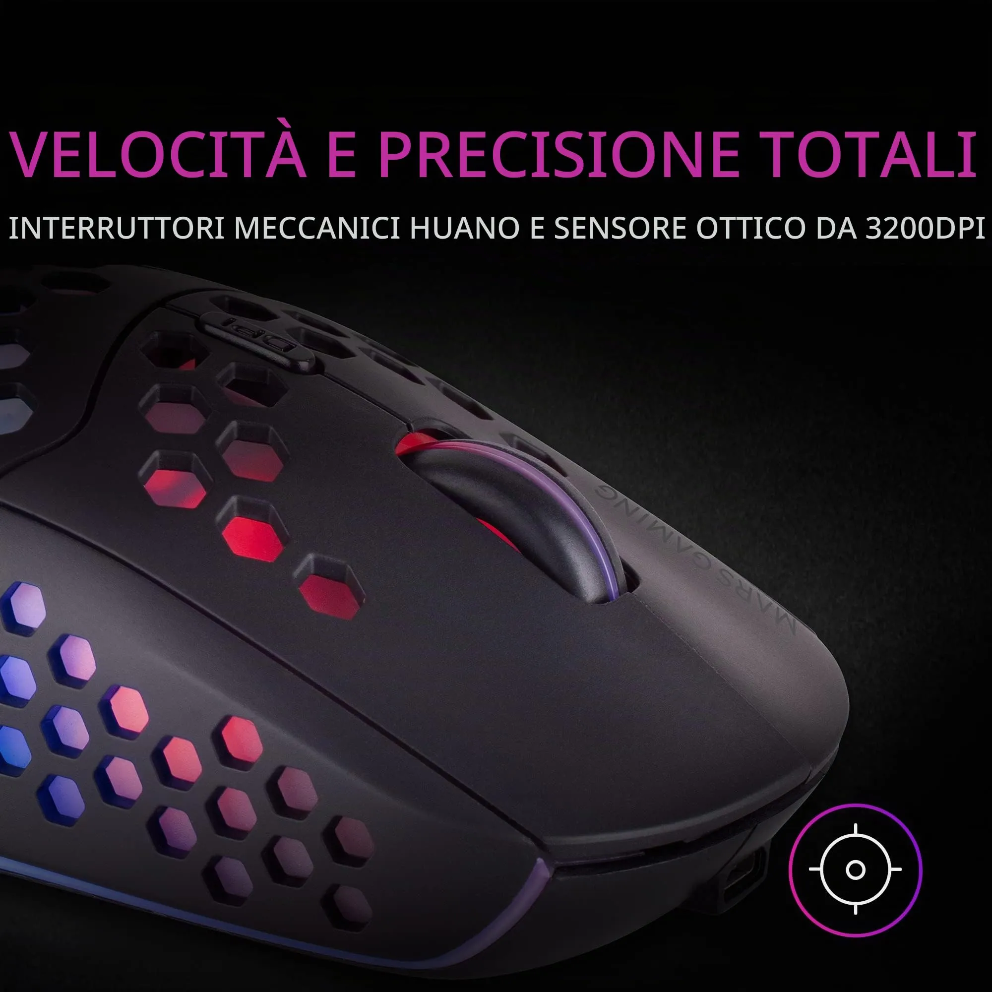 Mars Gaming MMW3 Wireless Gaming Mouse, RGB Flow, 79g, 3200 DPI, Nero - immagine 5