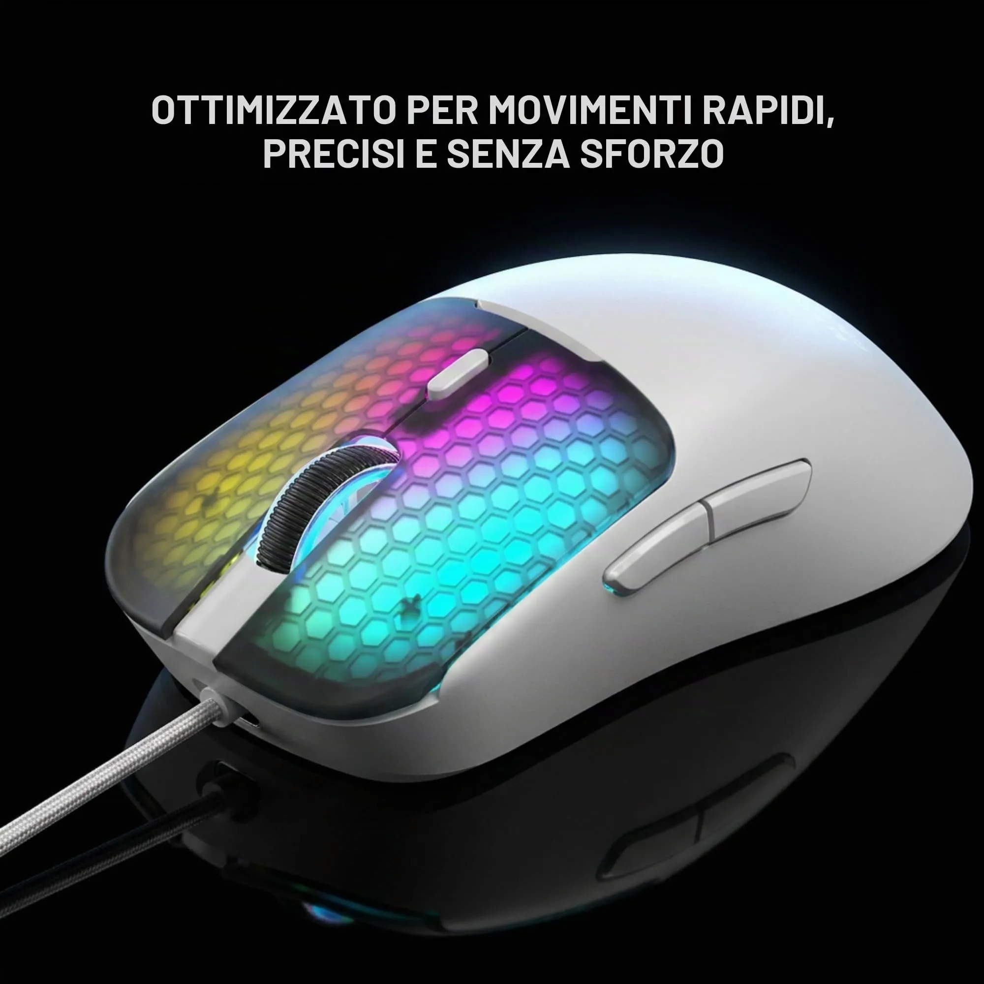 Mars Gaming MM-VIPER Ultralight Gaming Mouse, A825PRO Optical Sensor, 12800 DPI, Huano Mechanical Switches, RGB Chroma, Bianco - immagine 4