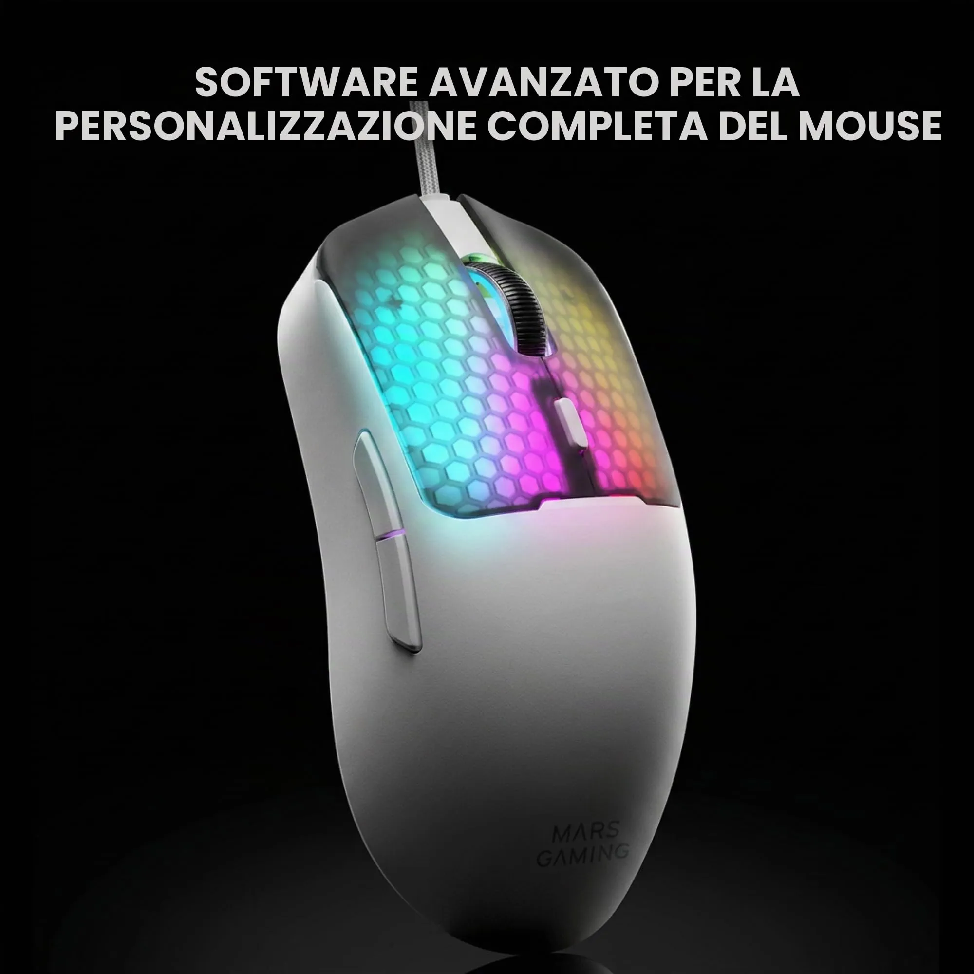 Mars Gaming MM-VIPER Ultralight Gaming Mouse, A825PRO Optical Sensor, 12800 DPI, Huano Mechanical Switches, RGB Chroma, Bianco - immagine 5