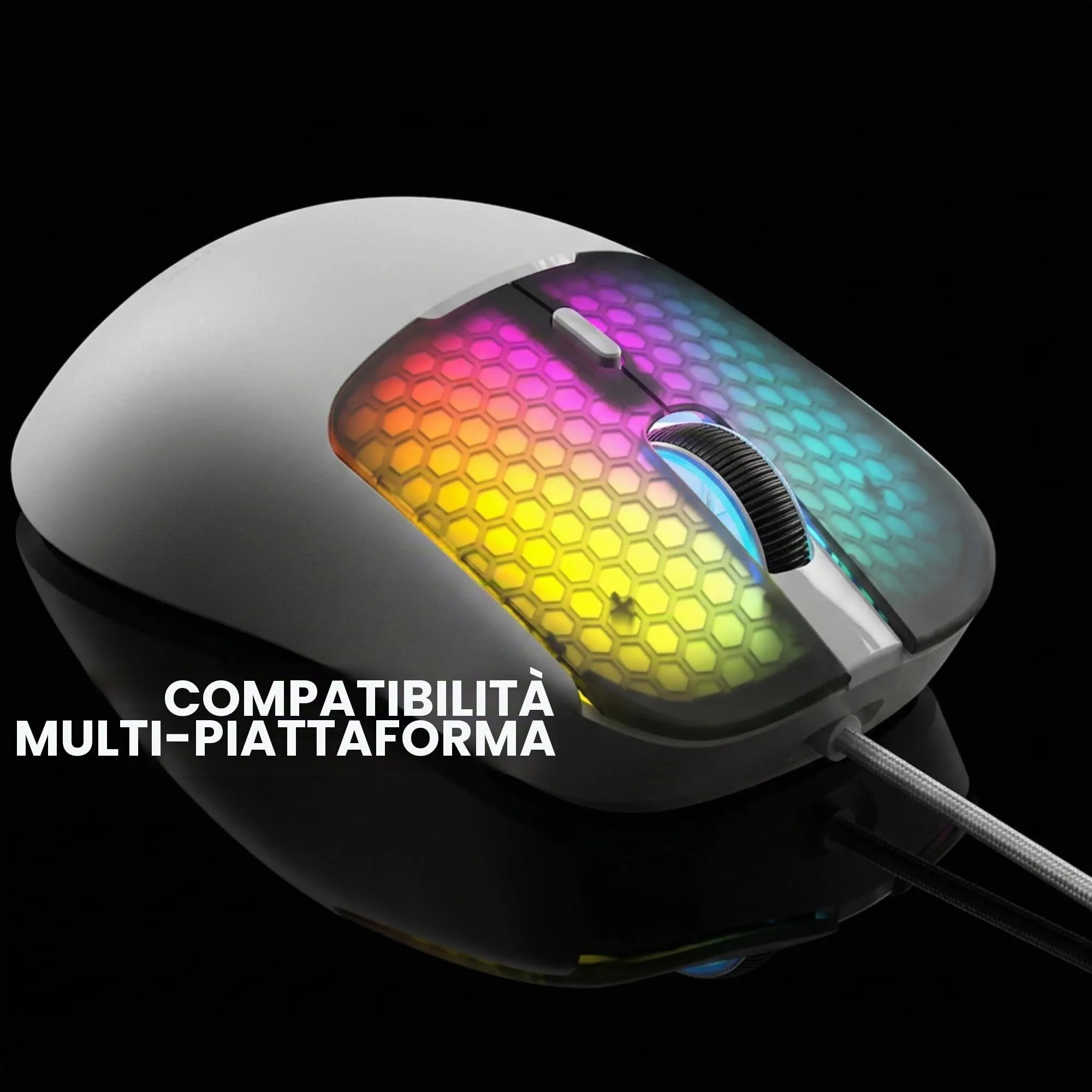 Mars Gaming MM-VIPER Ultralight Gaming Mouse, A825PRO Optical Sensor, 12800 DPI, Huano Mechanical Switches, RGB Chroma, Bianco - immagine 6
