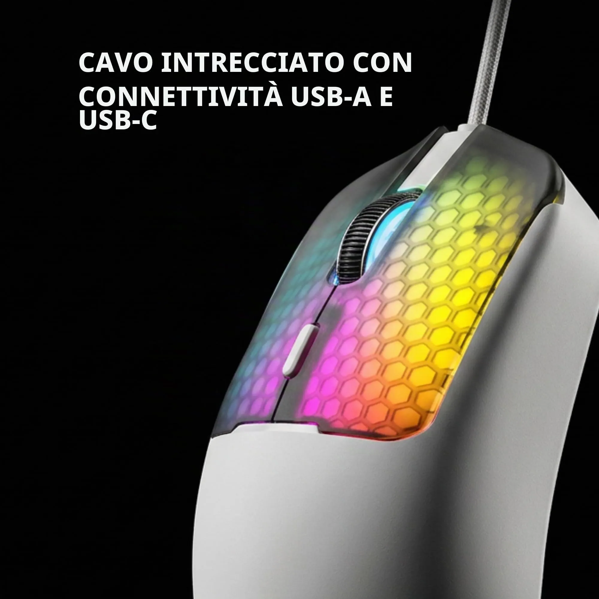 Mars Gaming MM-VIPER Ultralight Gaming Mouse, A825PRO Optical Sensor, 12800 DPI, Huano Mechanical Switches, RGB Chroma, Bianco - immagine 7