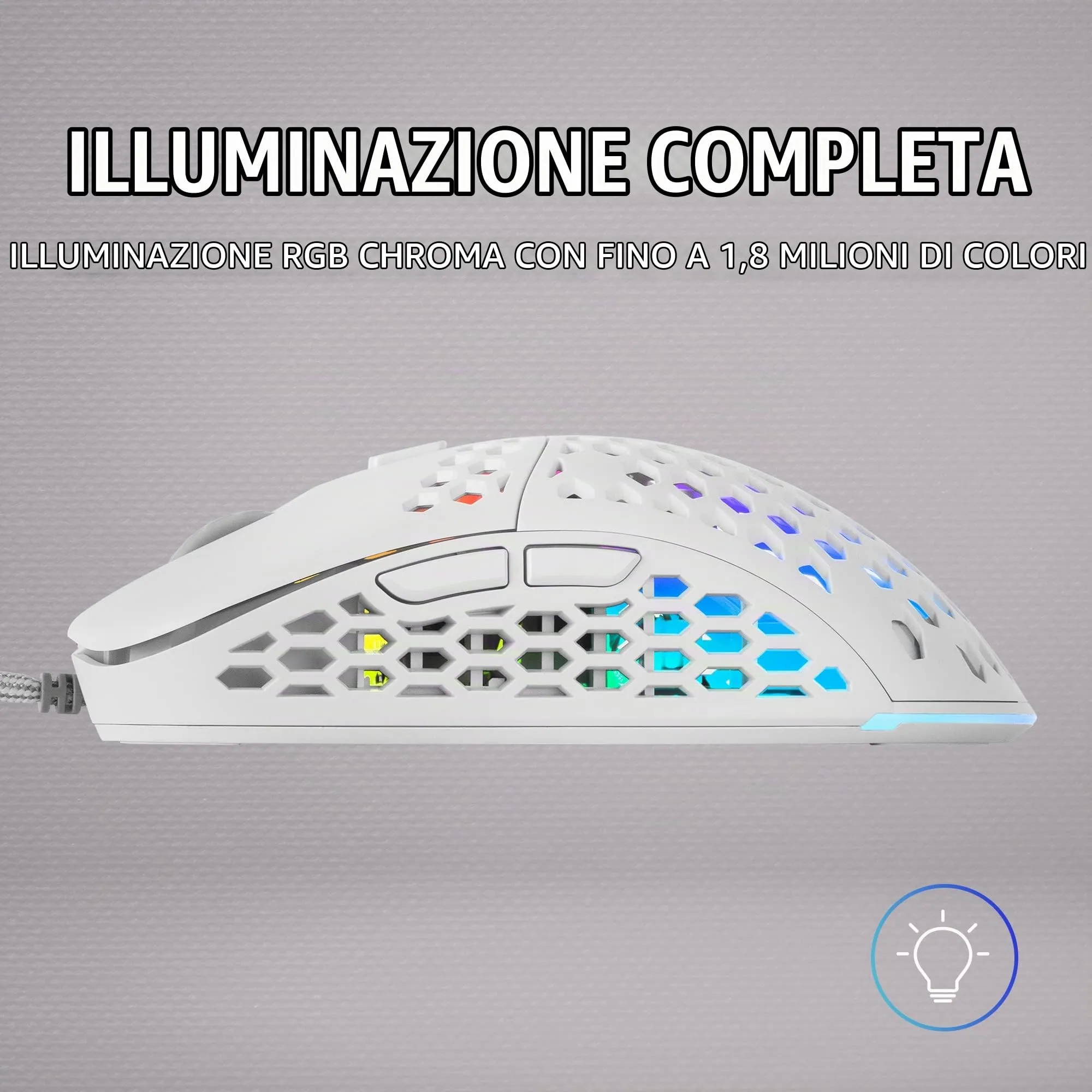 Mars Gaming MM55 Gaming Mouse RGB Chroma, 12800 DPI, Huano Mechanical Switches, Bianco - immagine 3