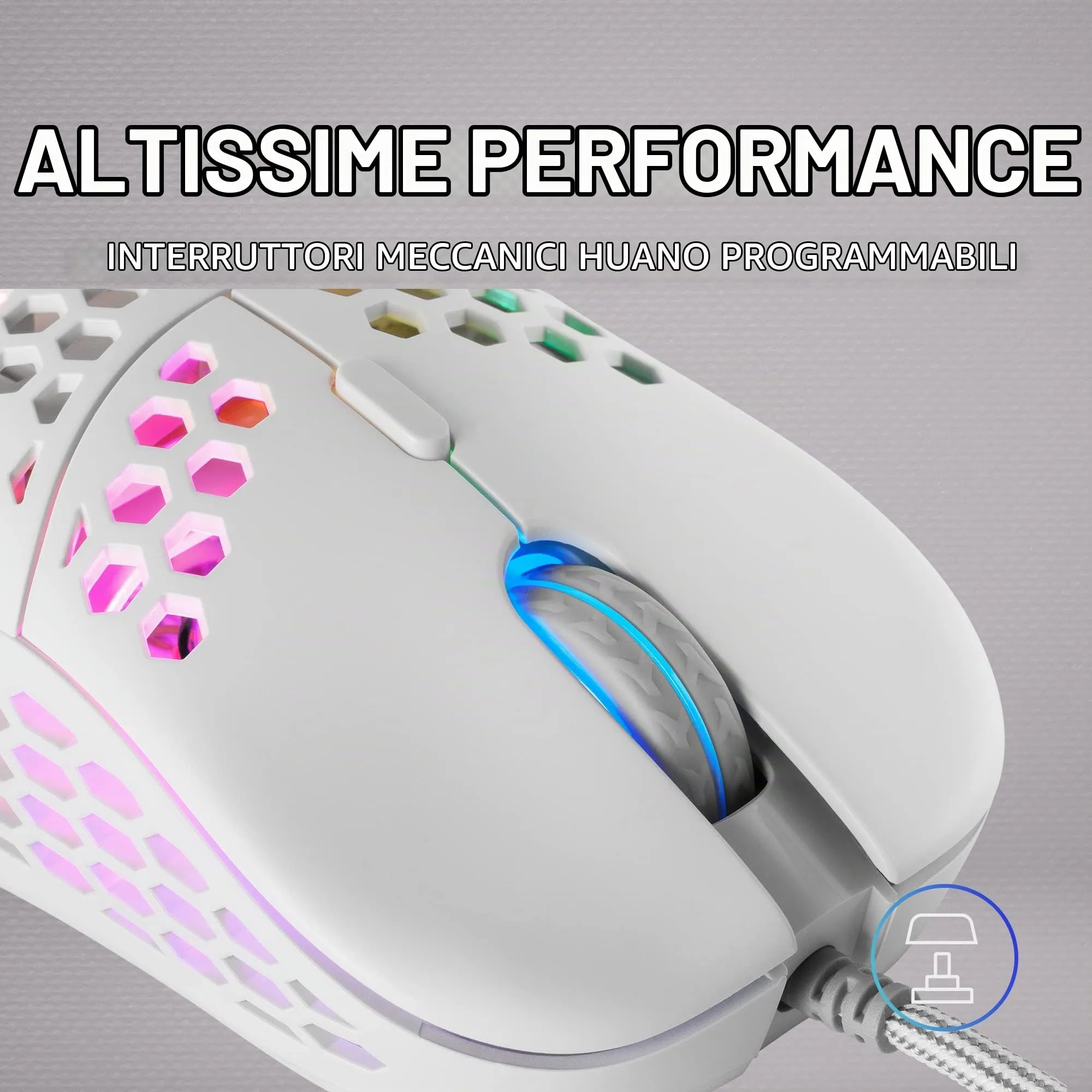 Mars Gaming MM55 Gaming Mouse RGB Chroma, 12800 DPI, Huano Mechanical Switches, Bianco - immagine 4