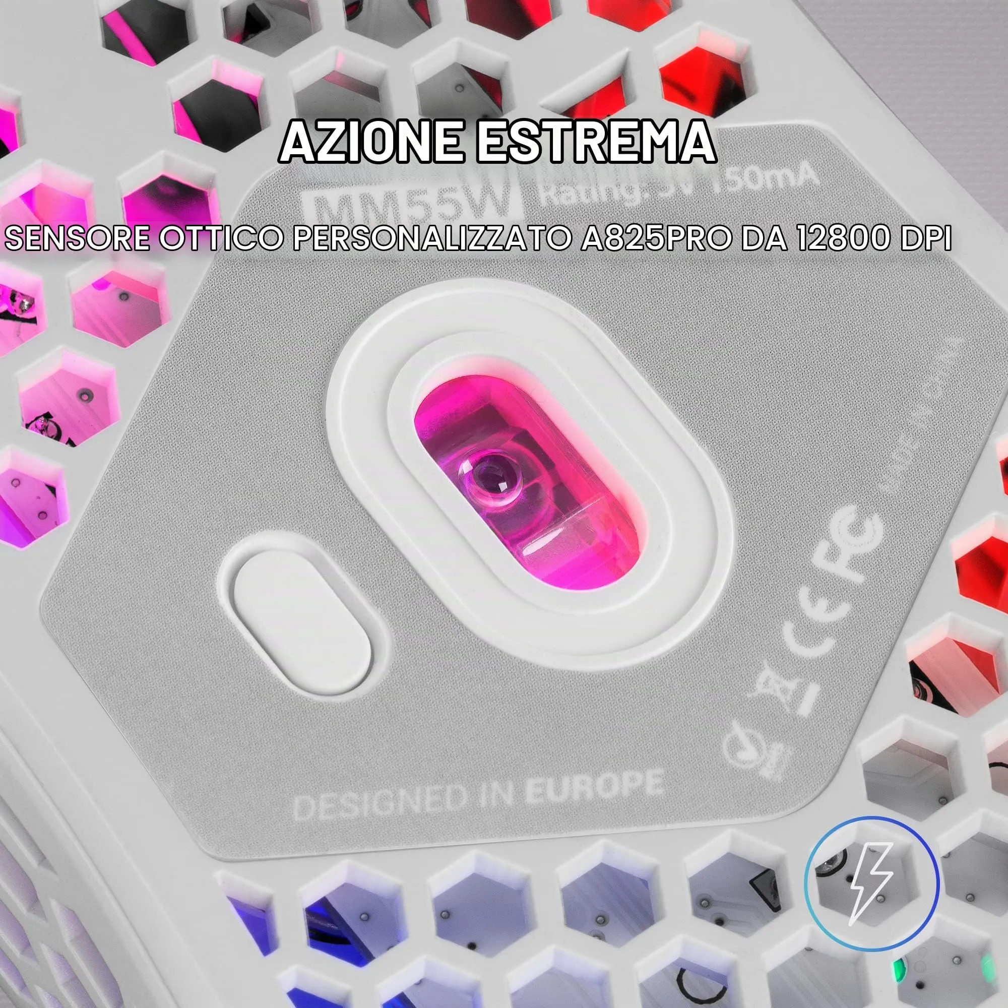 Mars Gaming MM55 Gaming Mouse RGB Chroma, 12800 DPI, Huano Mechanical Switches, Bianco - immagine 5
