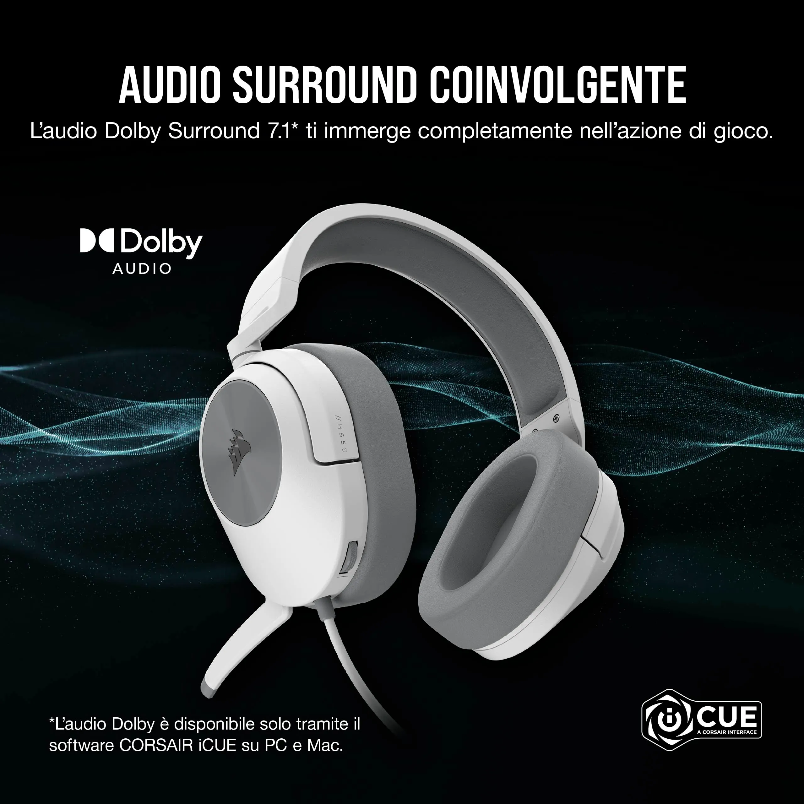 Corsair HS55 Surround Gaming Headset 7.1 - Bianco - immagine 2