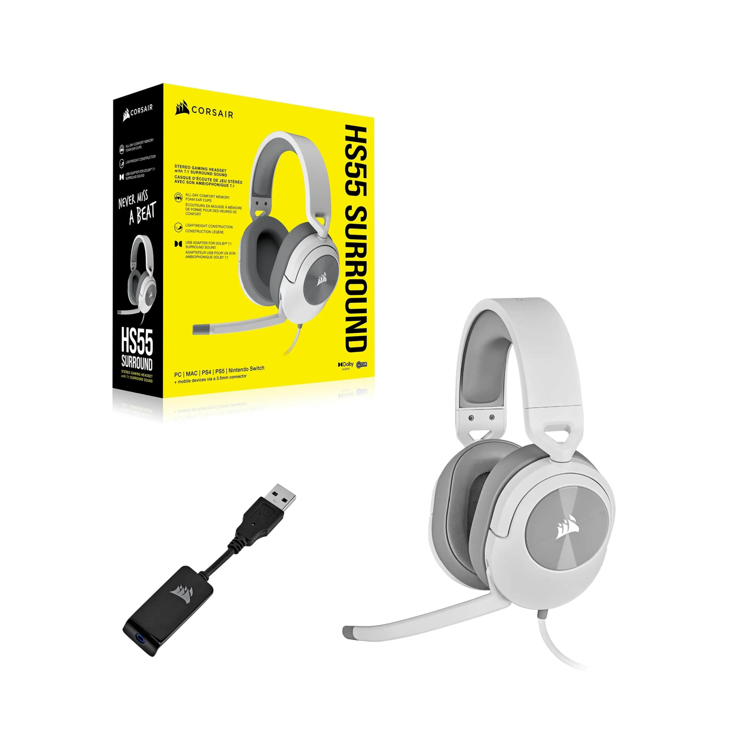 Corsair HS55 Surround Gaming Headset 7.1 - Bianco - immagine 7