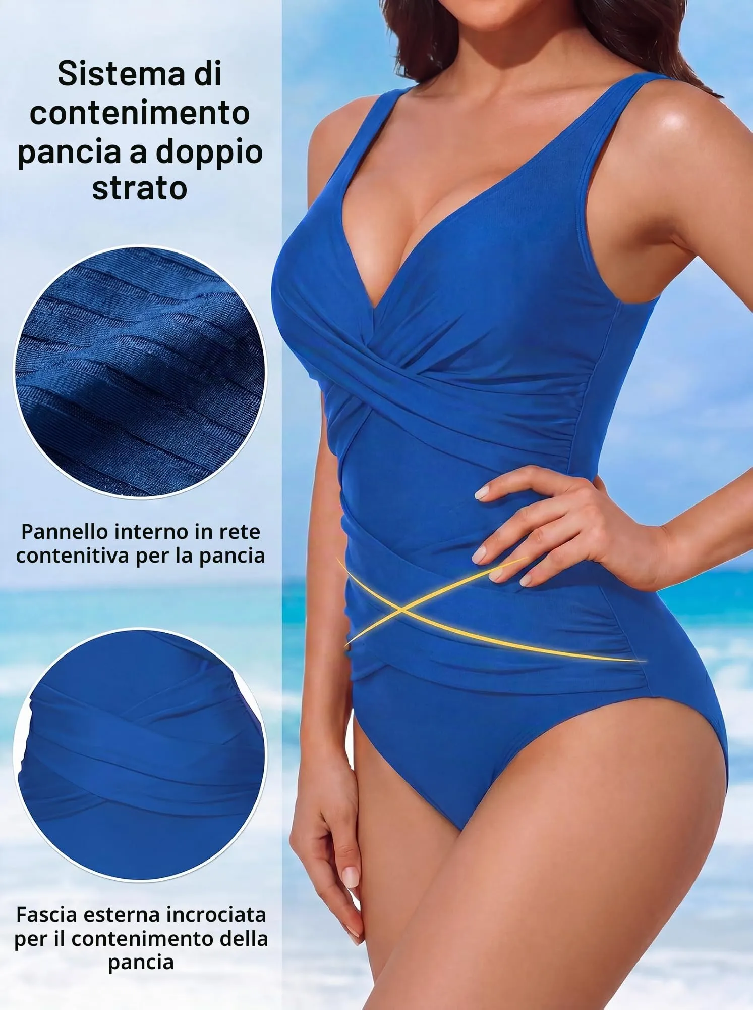 Smismivo Costume da Bagno Intero da Donna con Controllo della Pancia e Push up Halter Imbottito - immagine 3
