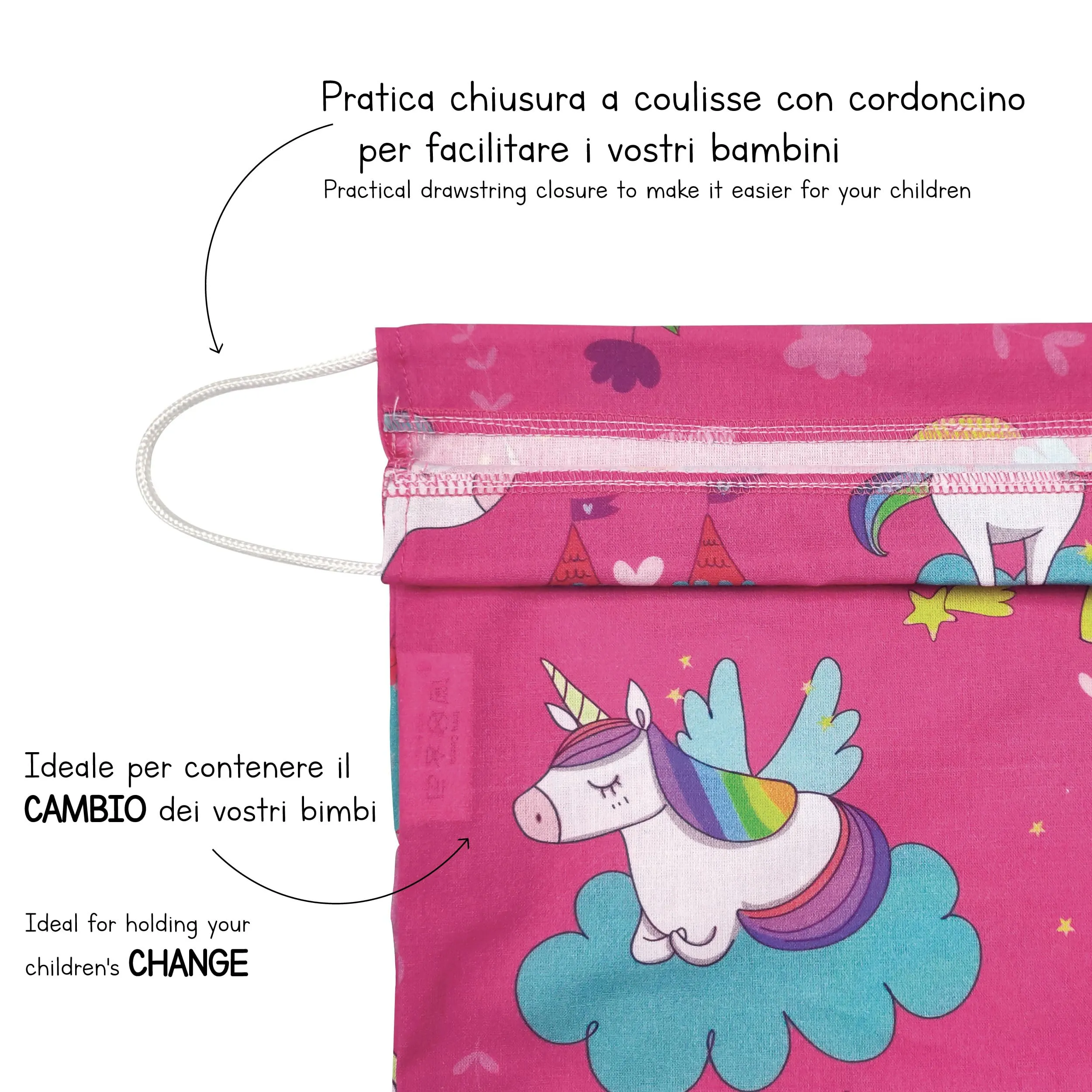 Panini Tessuti Sacchetto per Cambio Asilo Nido in 100% Cotone, 34x44 cm - immagine 5