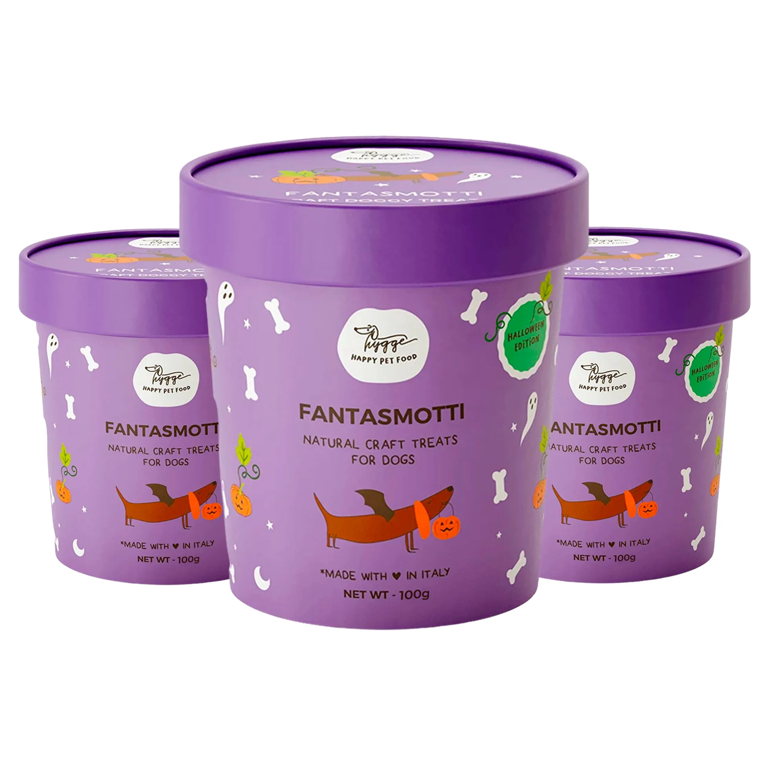 Hygge Dog Fantasmotti Biscotti di Halloween per Cani al Gusto Zucca, 3 Barattoli da 100 g - immagine 1