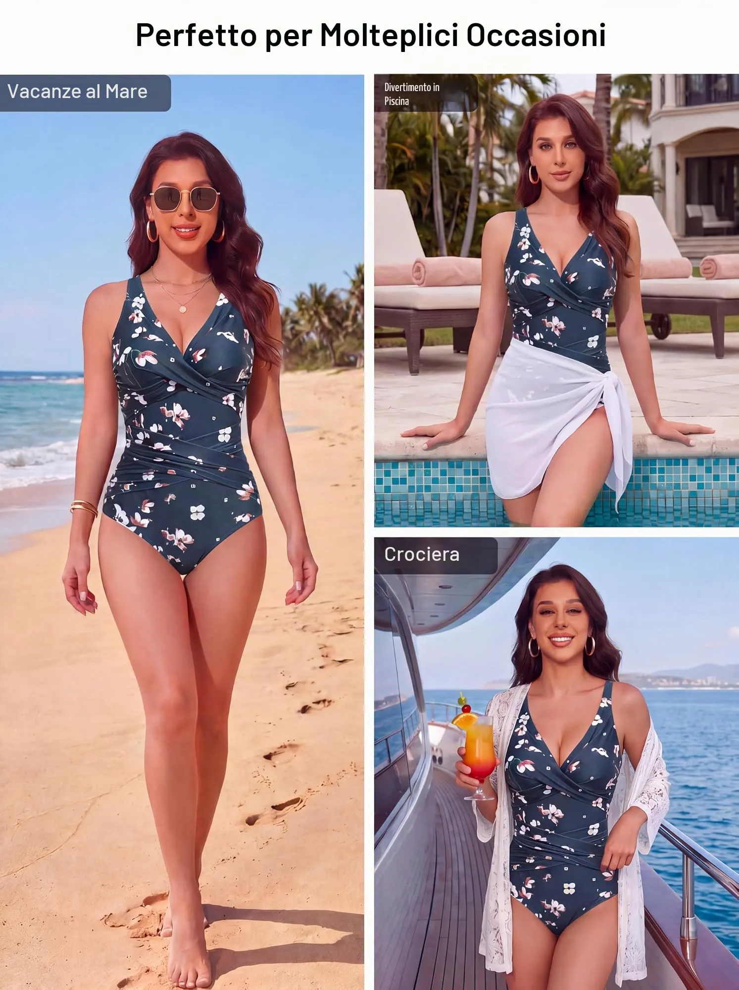 Smismivo Costume da Bagno Intero da Donna con Controllo della Pancia e Push up, Halter Imbottito, Floreale Dark Green Floral - immagine 6