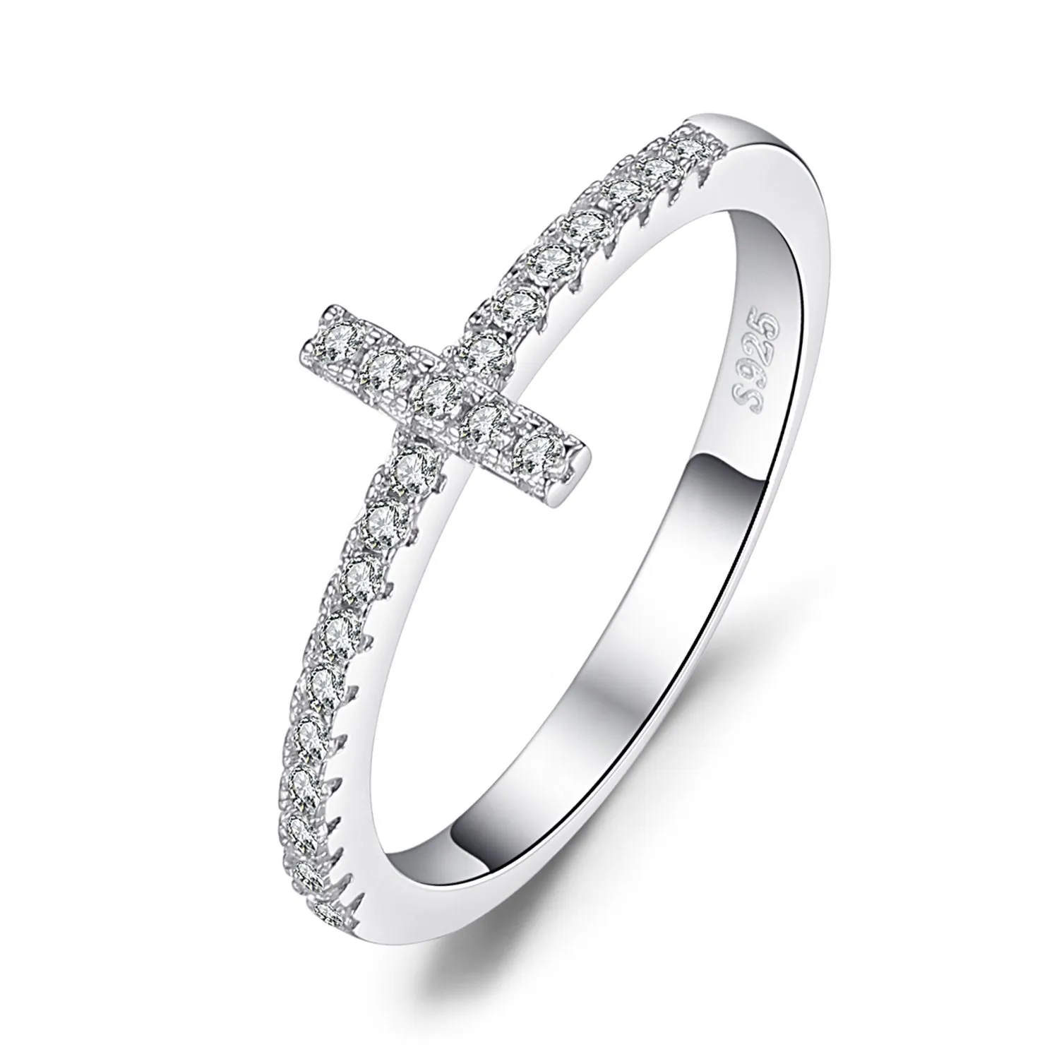 JewelryPalace Anello da donna con croce in argento Sterling 925 e zirconia cubica 0.11 ct, Taglia 17, EU-BR34949908 - immagine 1