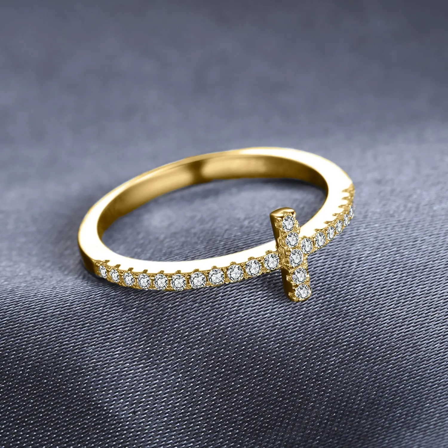 JewelryPalace Anelli Donna Argento 925, Anello Croce Laterale con Diamante Simulato, Oro, Taglia 48 - immagine 3