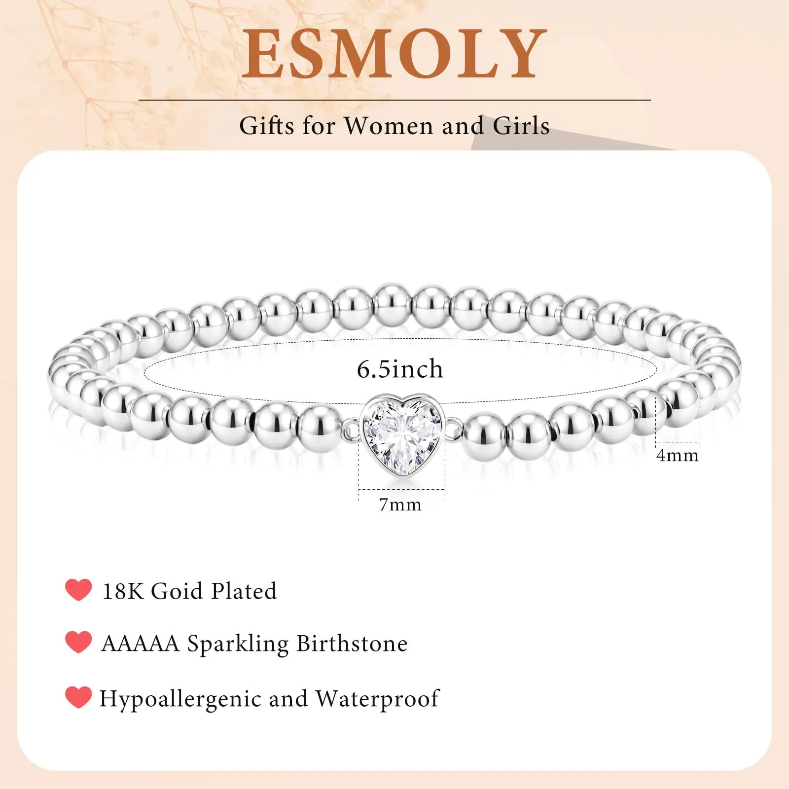 Esmoly Bracciale Donna Perle Cuore Zirconia Argento/Oro - immagine 4