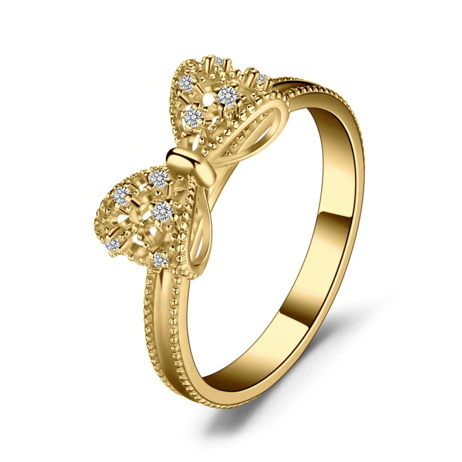 JewelryPalace Anello Donna Placcato Oro Giallo 14K Farfalla Nodo con Diamanti Simulati, Misura 11.5 - immagine 1