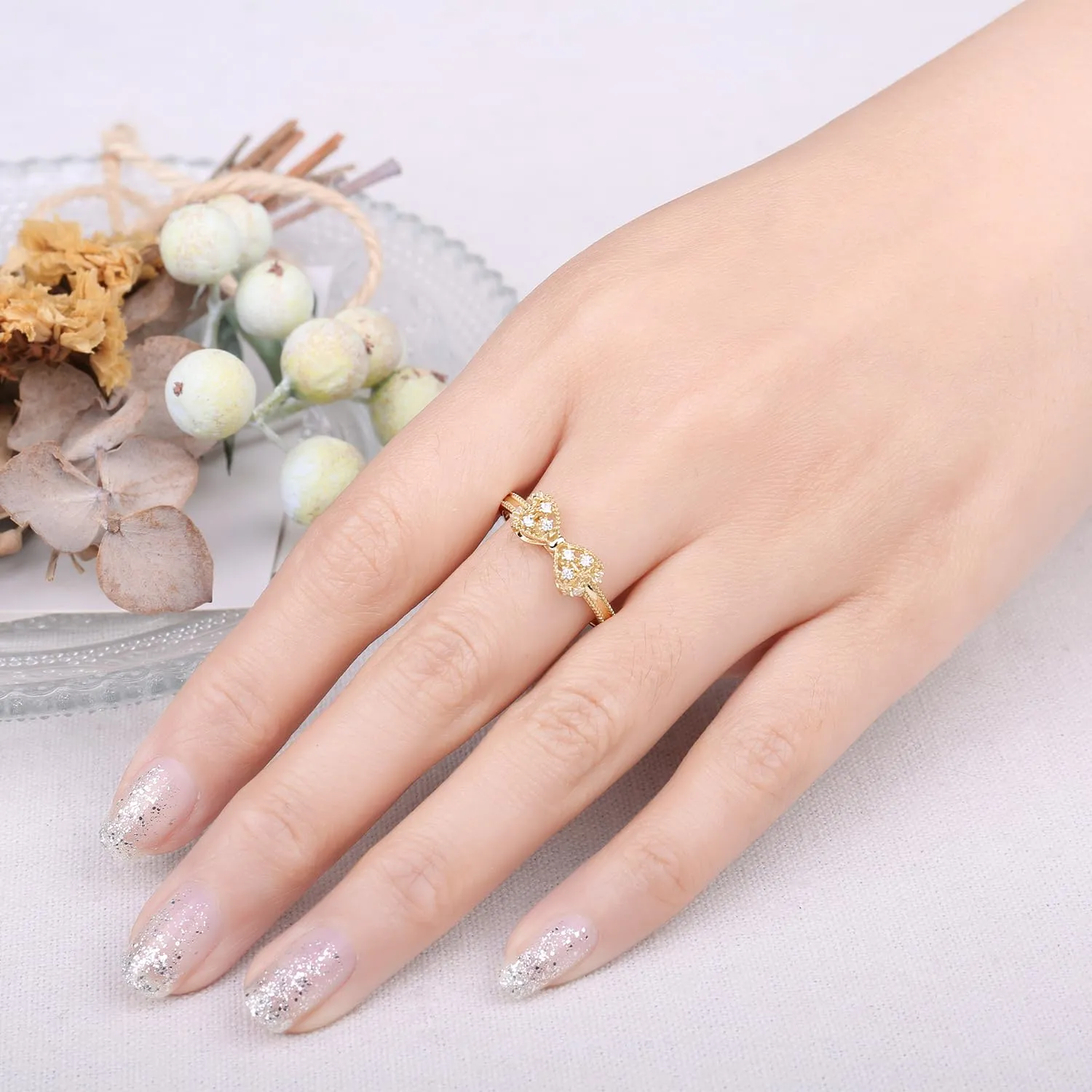 JewelryPalace Anello Donna Placcato Oro Giallo 14K Farfalla Nodo con Diamanti Simulati, Misura 11.5 - immagine 4