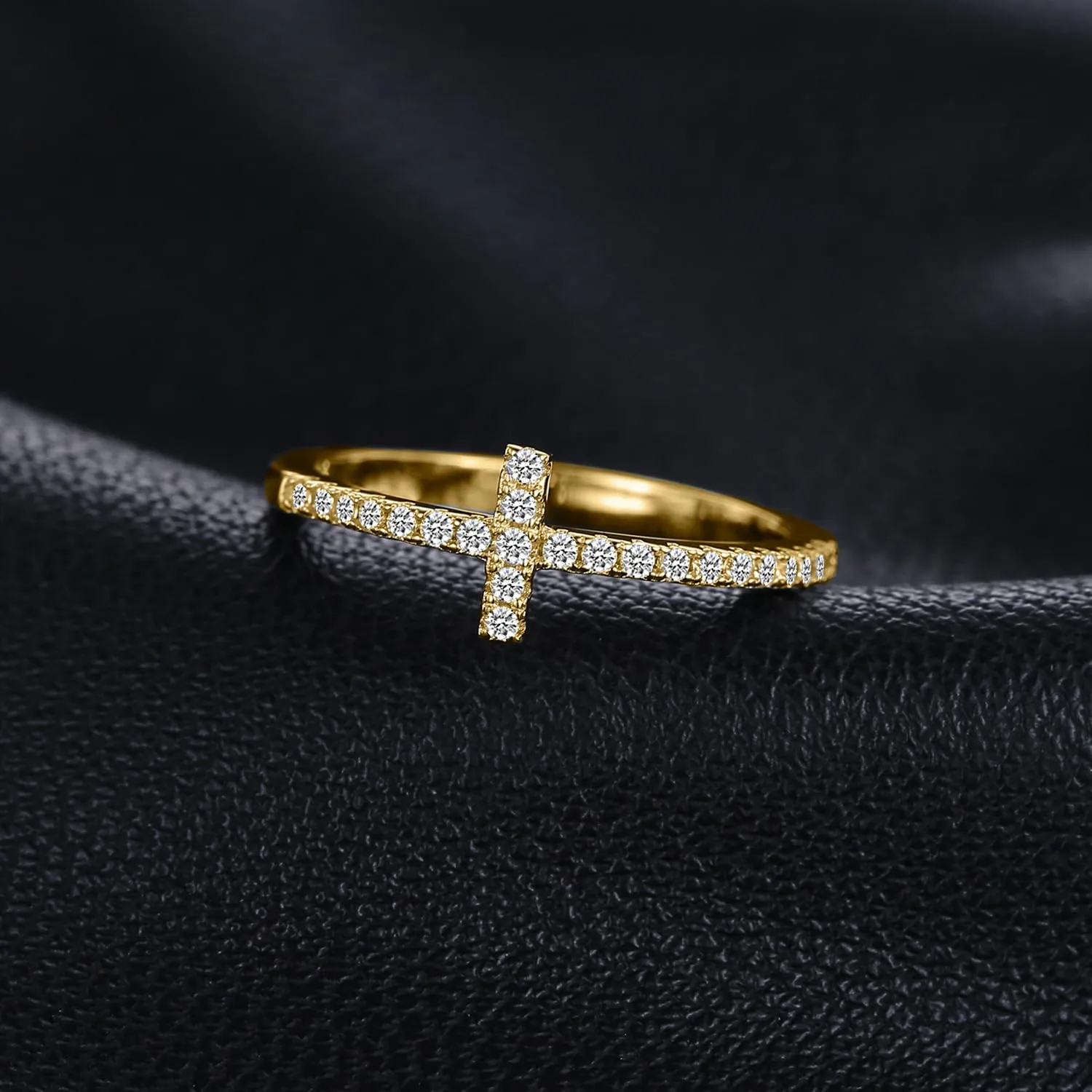 JewelryPalace Anello Donna Placcato Oro Giallo 14K con Croce Laterale e Diamanti Simulati, Misura 18.5 - immagine 3