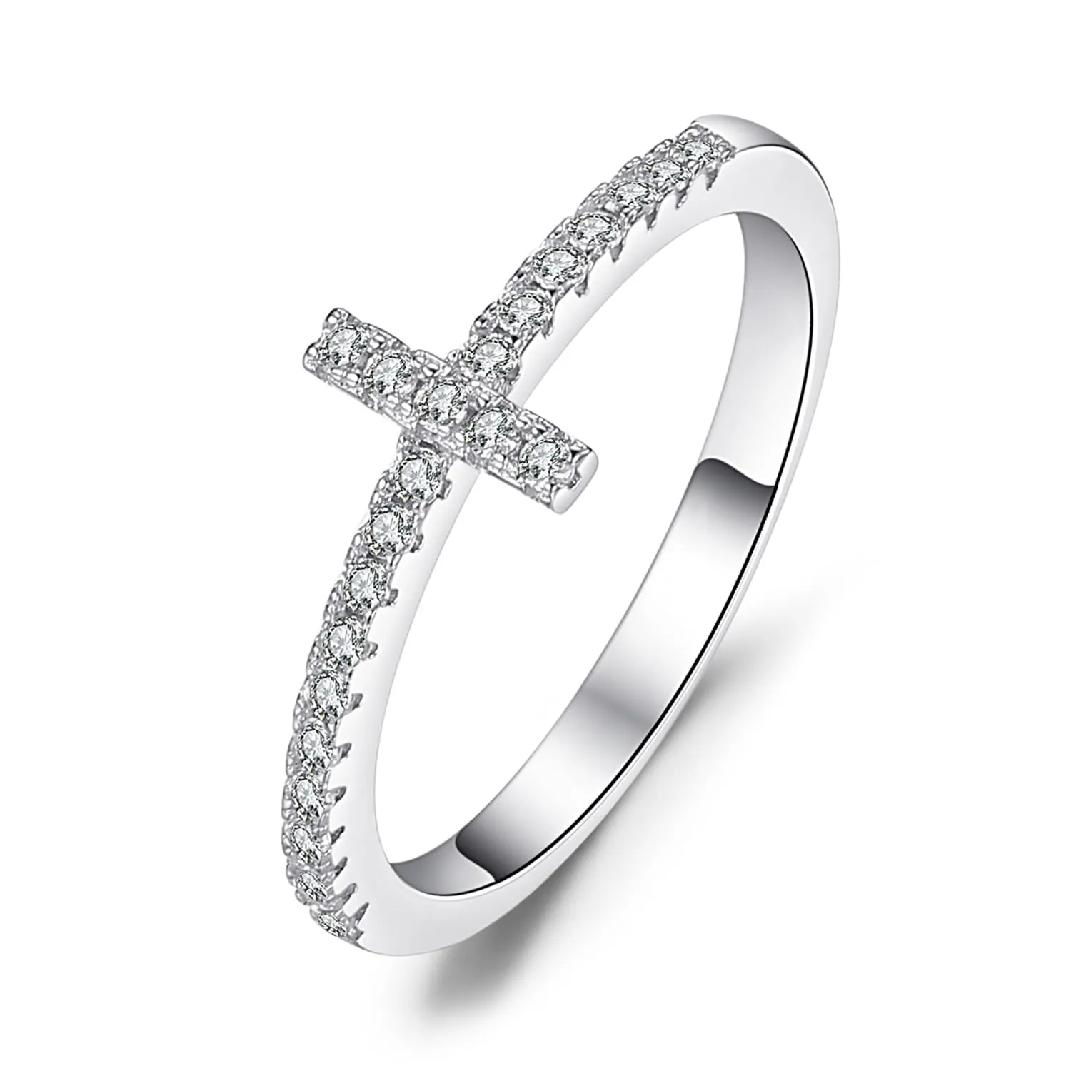 JewelryPalace Anello Donna placcato oro bianco 14K con Croce Laterale e Diamanti Simulati, Misura 21 - immagine 1
