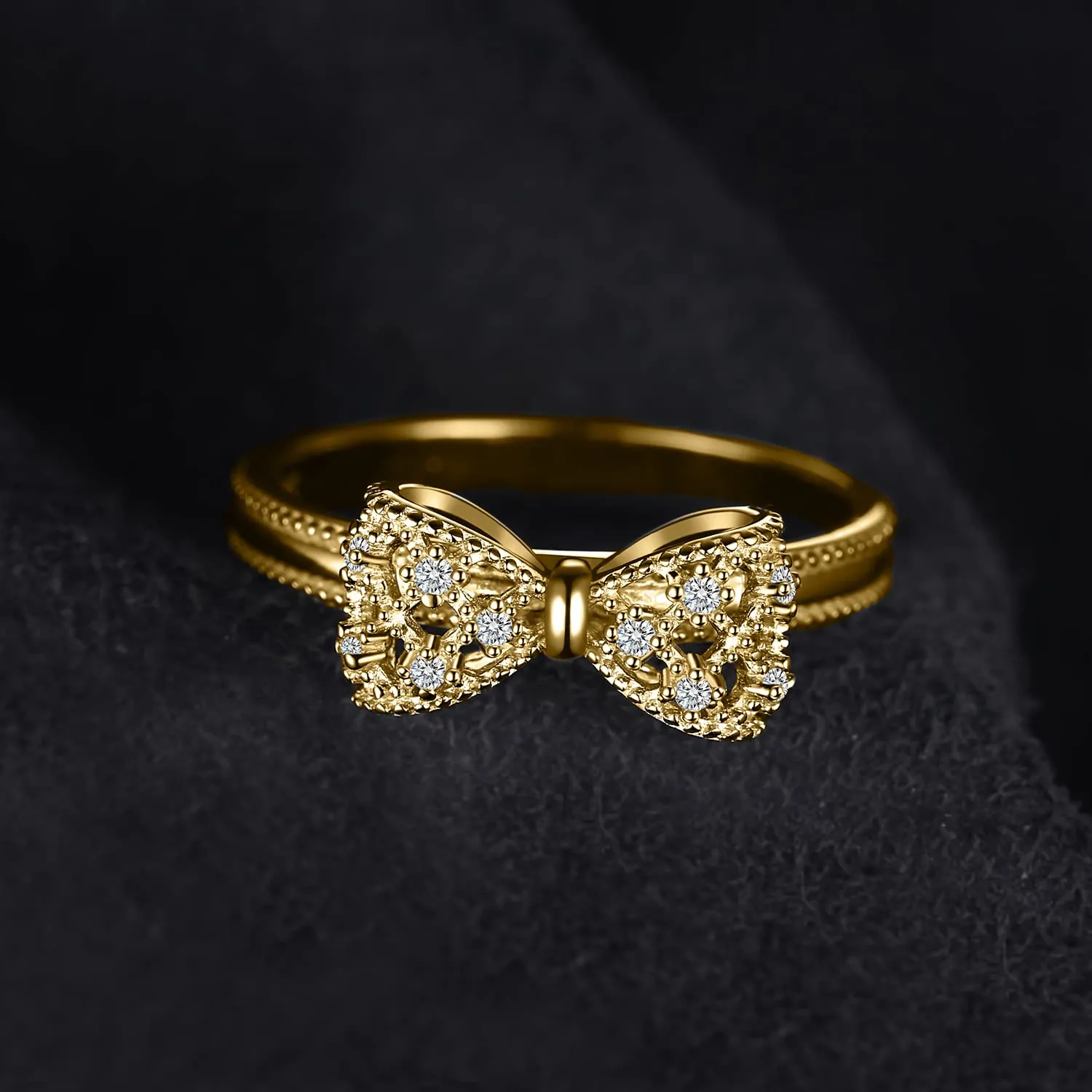 JewelryPalace Anelli Donna Placcato Oro Giallo 14K con Diamanti Simulati, Design Farfalla e Nodo, Misura 22 - immagine 3