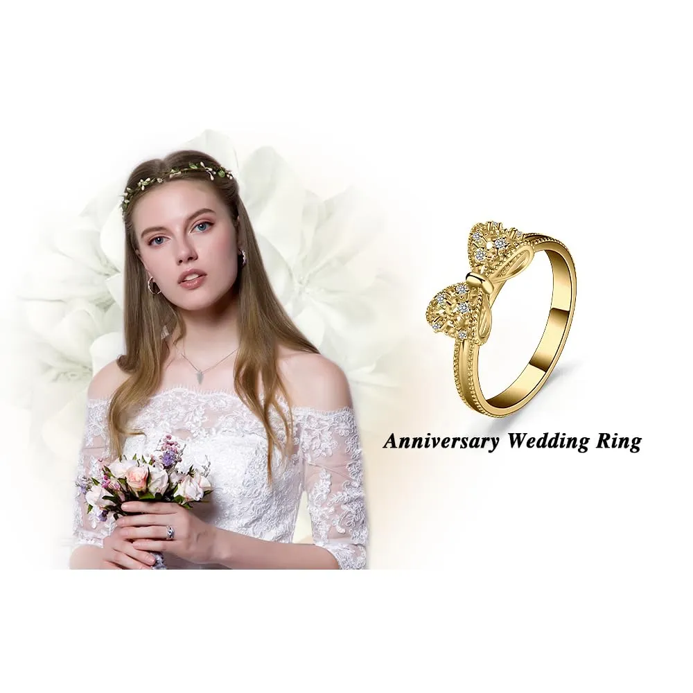 JewelryPalace Anelli Donna Placcato Oro Giallo 14K con Diamanti Simulati, Design Farfalla e Nodo, Misura 22 - immagine 6