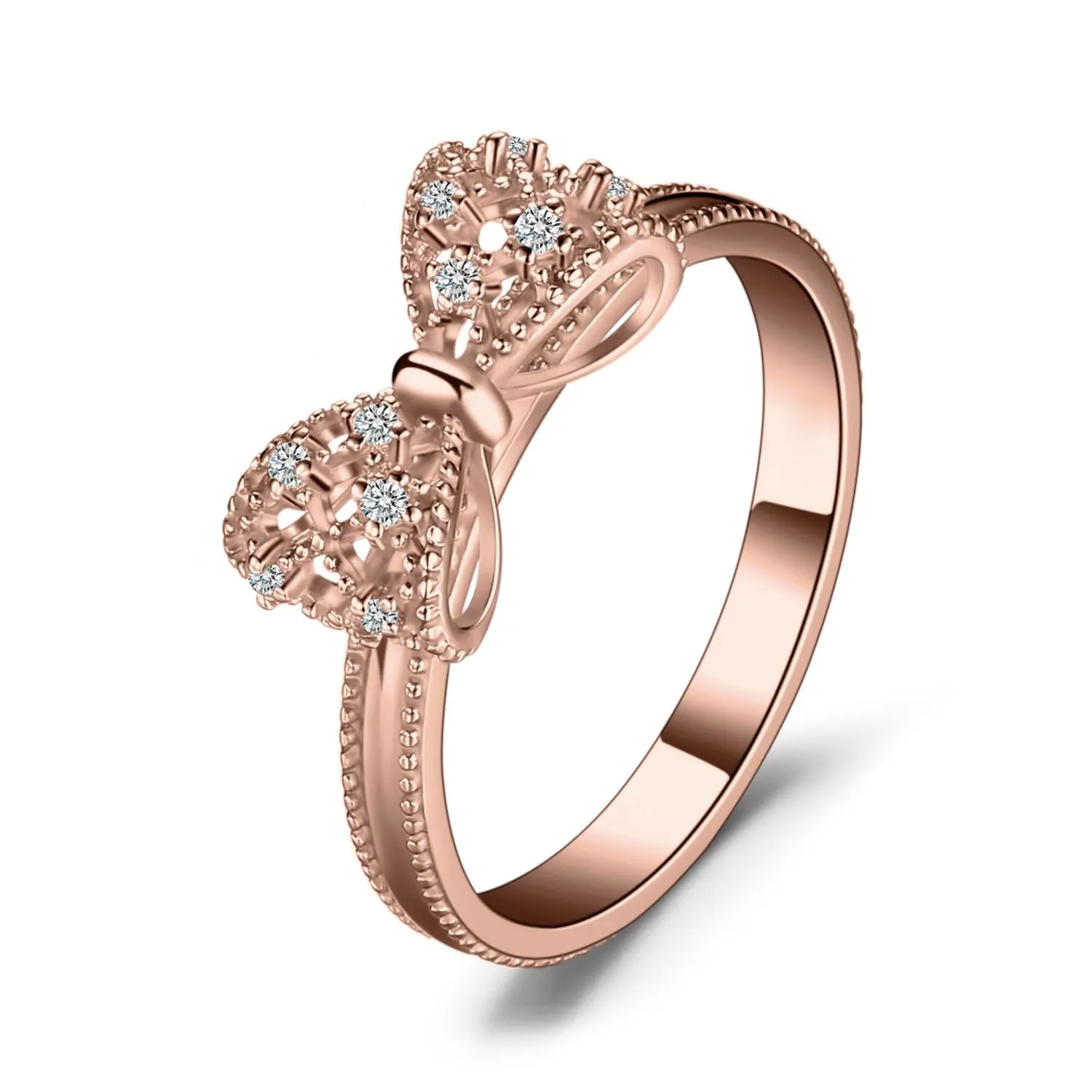 JewelryPalace Anello Donna Farfalla Nodo Placcato Oro Rosa 14K con Diamanti Simulati, Misura 18.5 - immagine 1