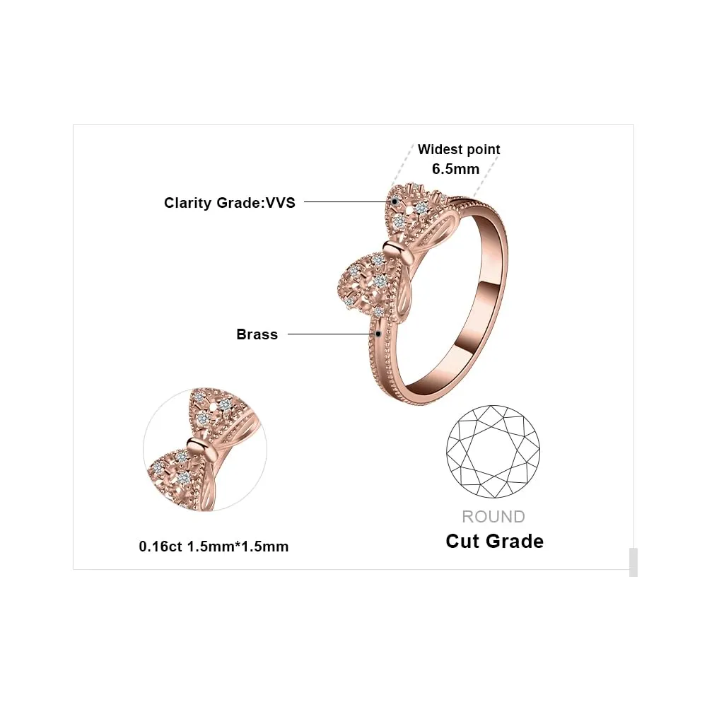 JewelryPalace Anello Donna Farfalla Nodo Placcato Oro Rosa 14K con Diamanti Simulati, Misura 13 - immagine 2