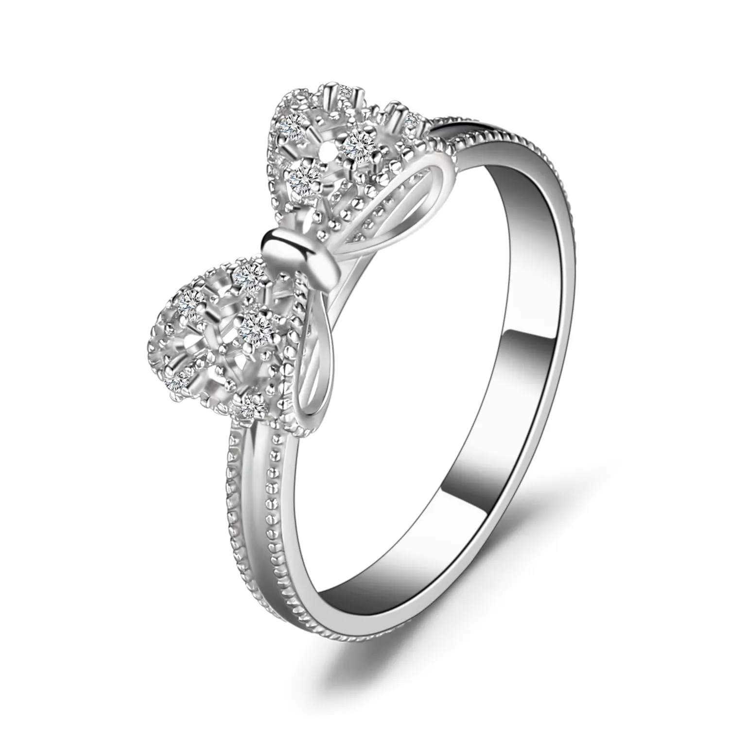 JewelryPalace Anello Donna Farfalla Nodo in Oro Bianco 14K con Diamanti Simulati, Misura 10.5 - immagine 1