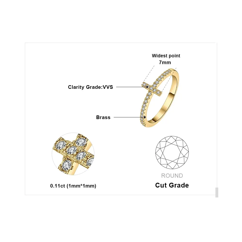 JewelryPalace Anello Donna placcato oro giallo 14K con Croce Laterale e Diamanti Simulati, Taglia 22 - immagine 2