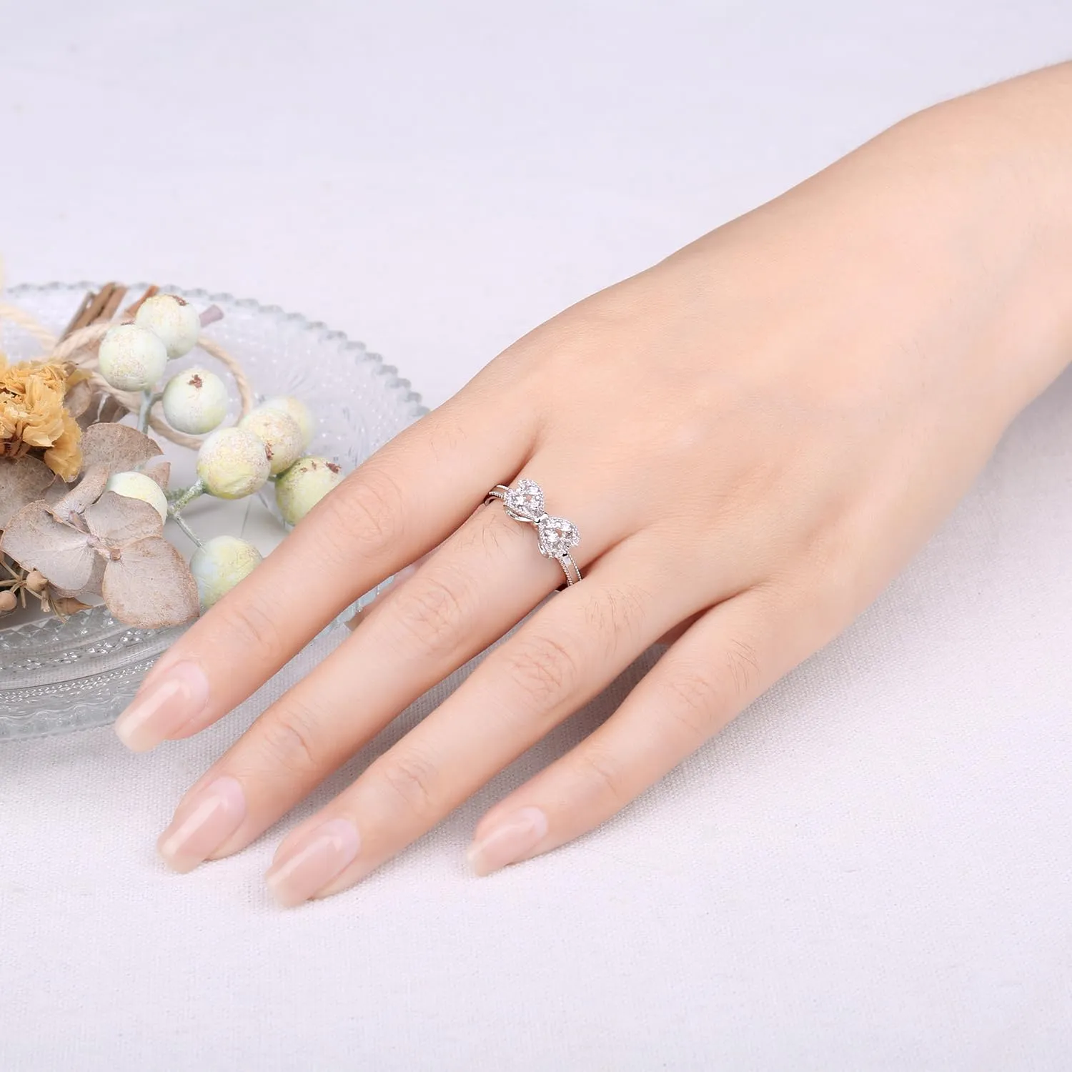 JewelryPalace Anello Donna placcato oro bianco 14K con farfalla e diamante simulato, misura 11.5 - immagine 4